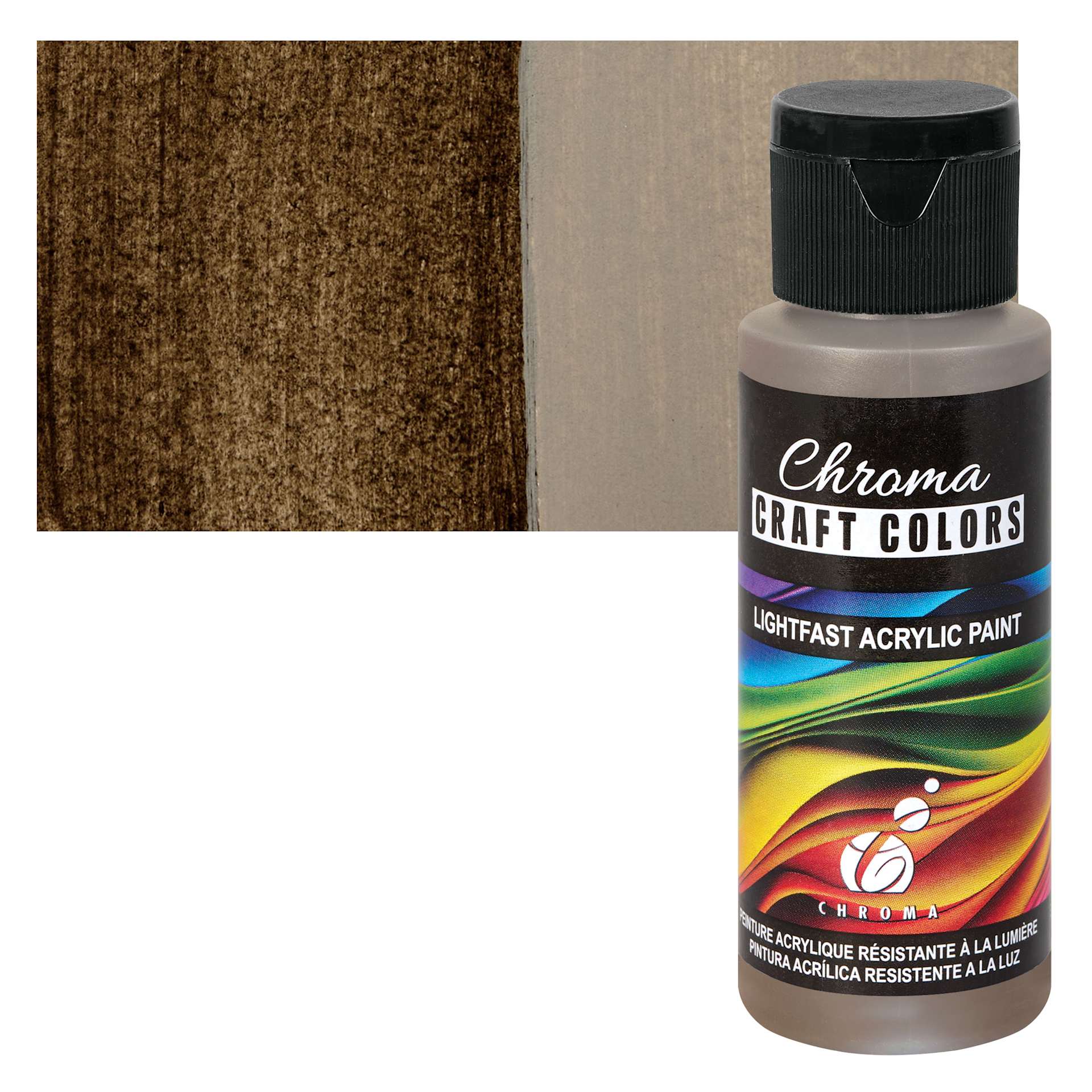 Chroma Craft Colors Acrylic Paint - Mocha, swatch and bottle