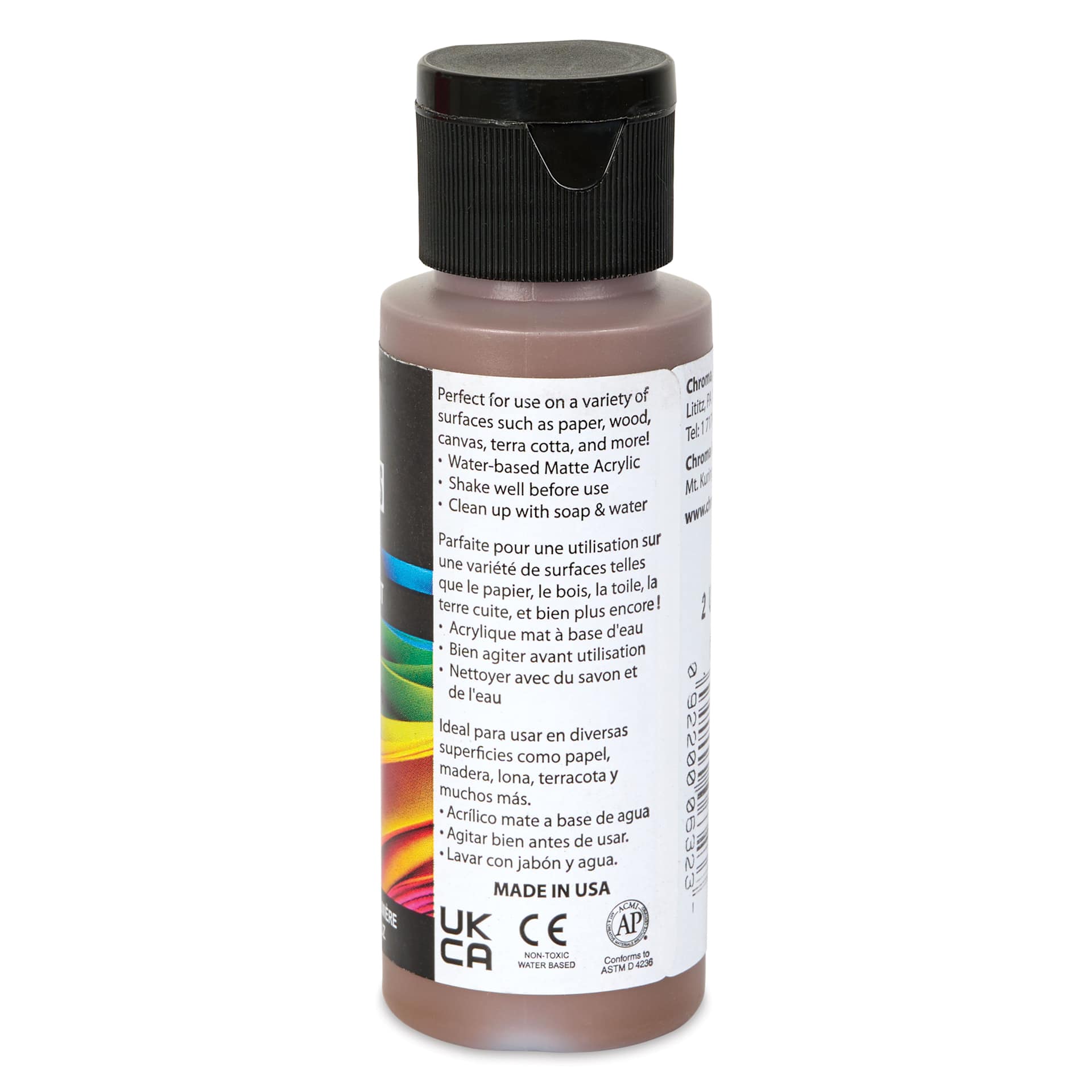 Chroma Craft Colors Acrylic Paint - Dark Walnut, 2 oz, showing paint usage in label