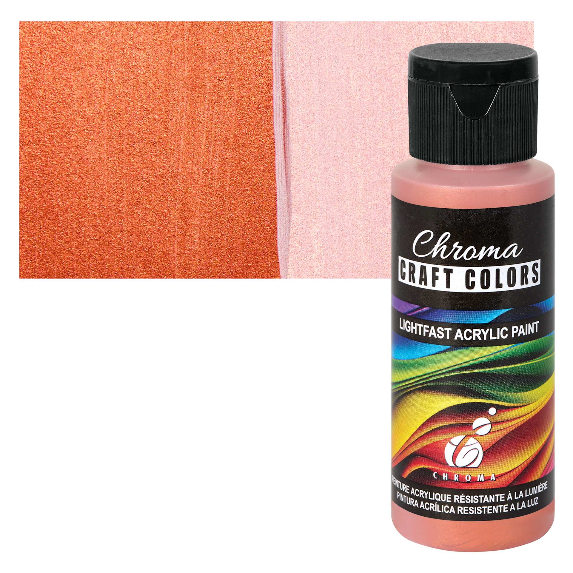 Chroma Craft Colors Acrylic Paint - Metallic Brass Tacks, swatch and bottle