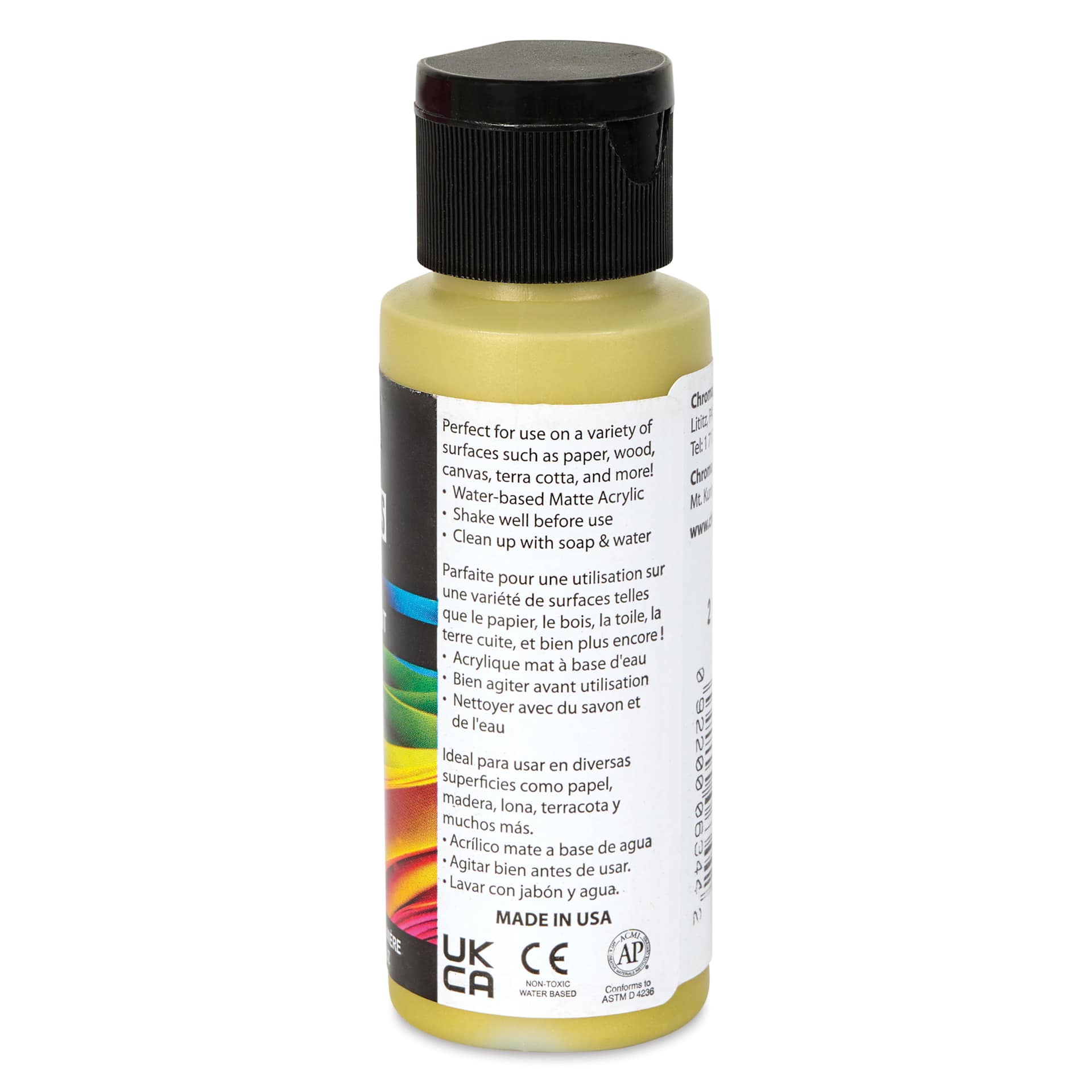 Chroma Craft Colors Acrylic Paint - Metallic Midas Touch, 2 oz, showing paint usage in label