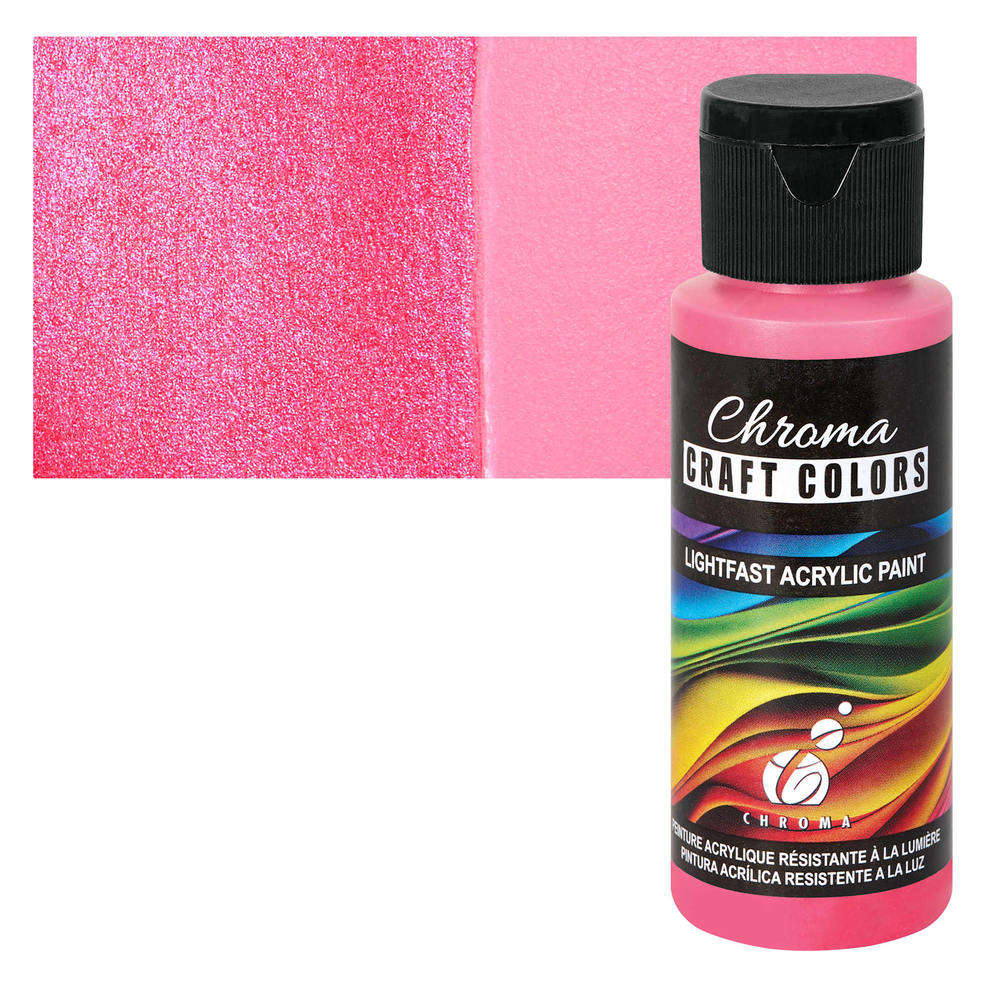 Chroma Craft Colors Acrylic Paint - Metallic Strawberry Daiquiri, swatch and bottle