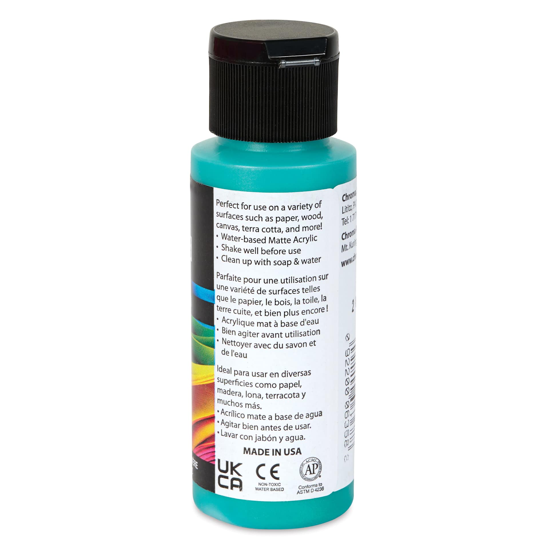 Chroma Craft Colors Acrylic Paint - Metallic Tahitian Pearl, 2 oz, showing paint usage in label