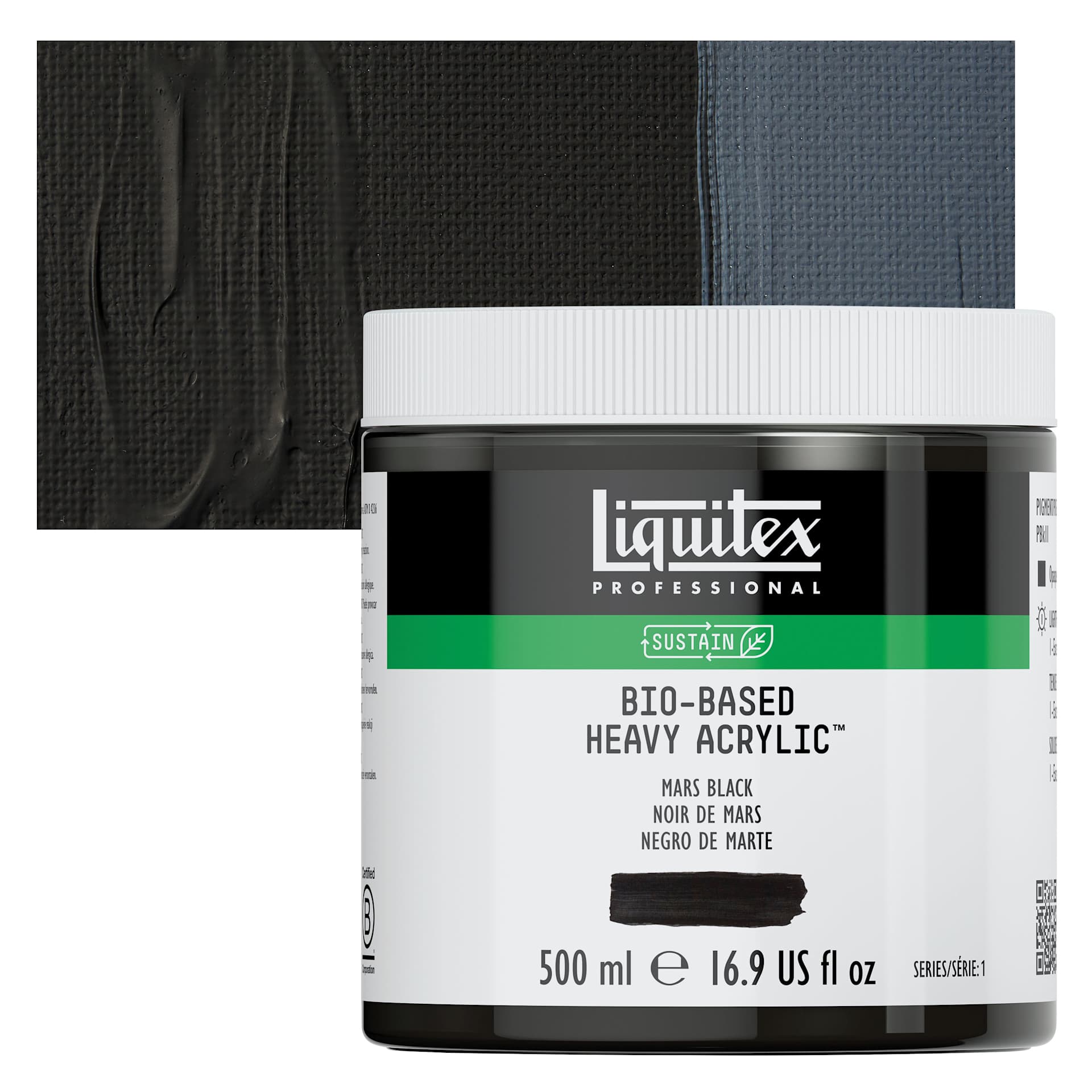 Liquitex Bio-Based Heavy Acrylic Paint - Mars Black, 500 ml jar and swatch