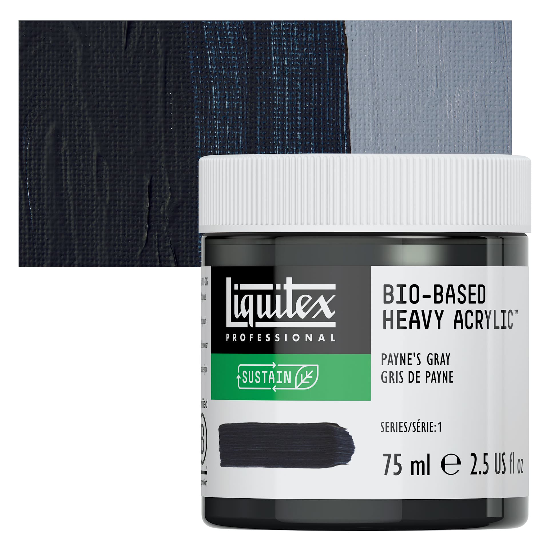 Liquitex Bio-Based Heavy Acrylic Paint - Payne's Gray, 75 ml jar and swatch