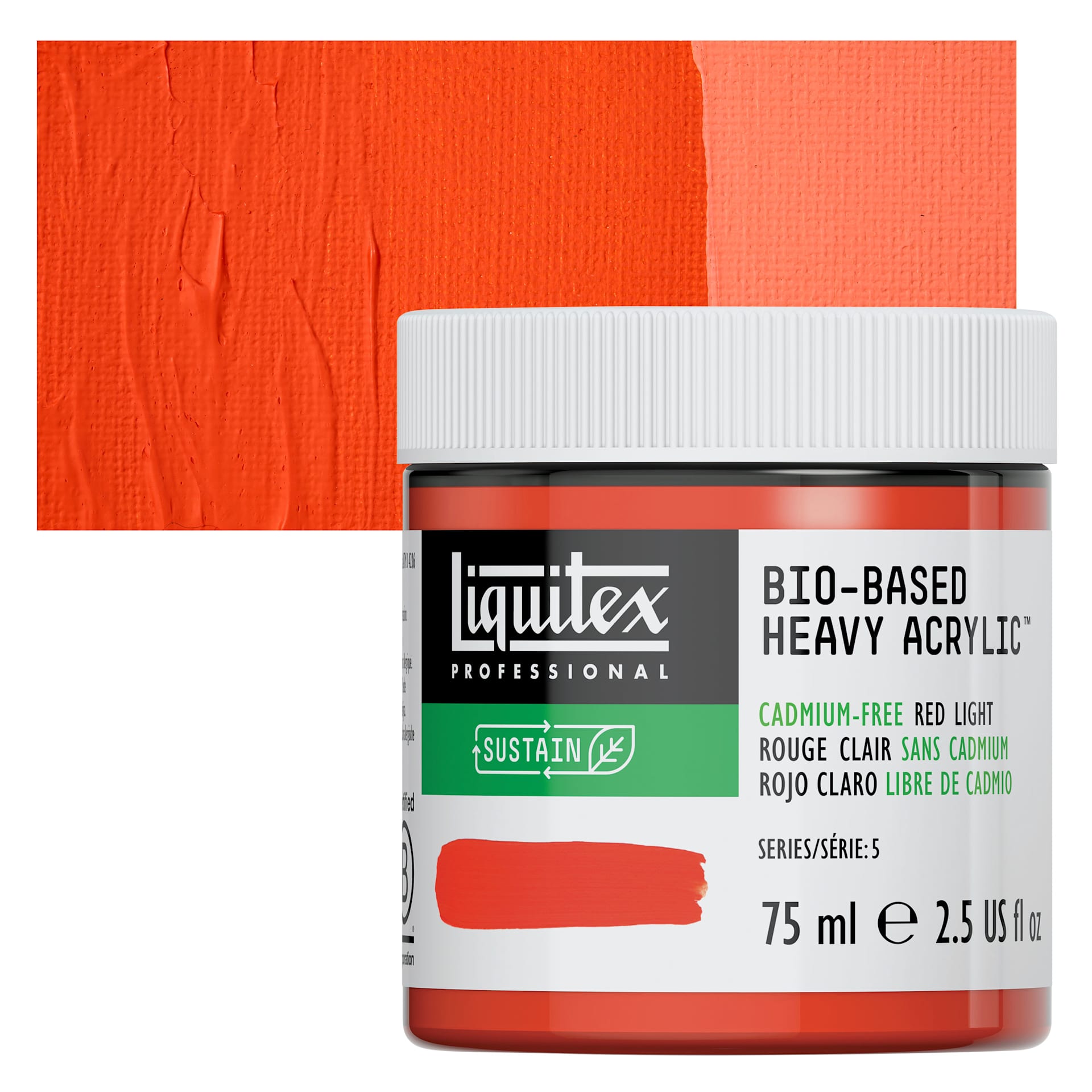 Liquitex Bio-Based Heavy Acrylic Paint - Cadmium-Free Red Light, 75 ml jar and swatch