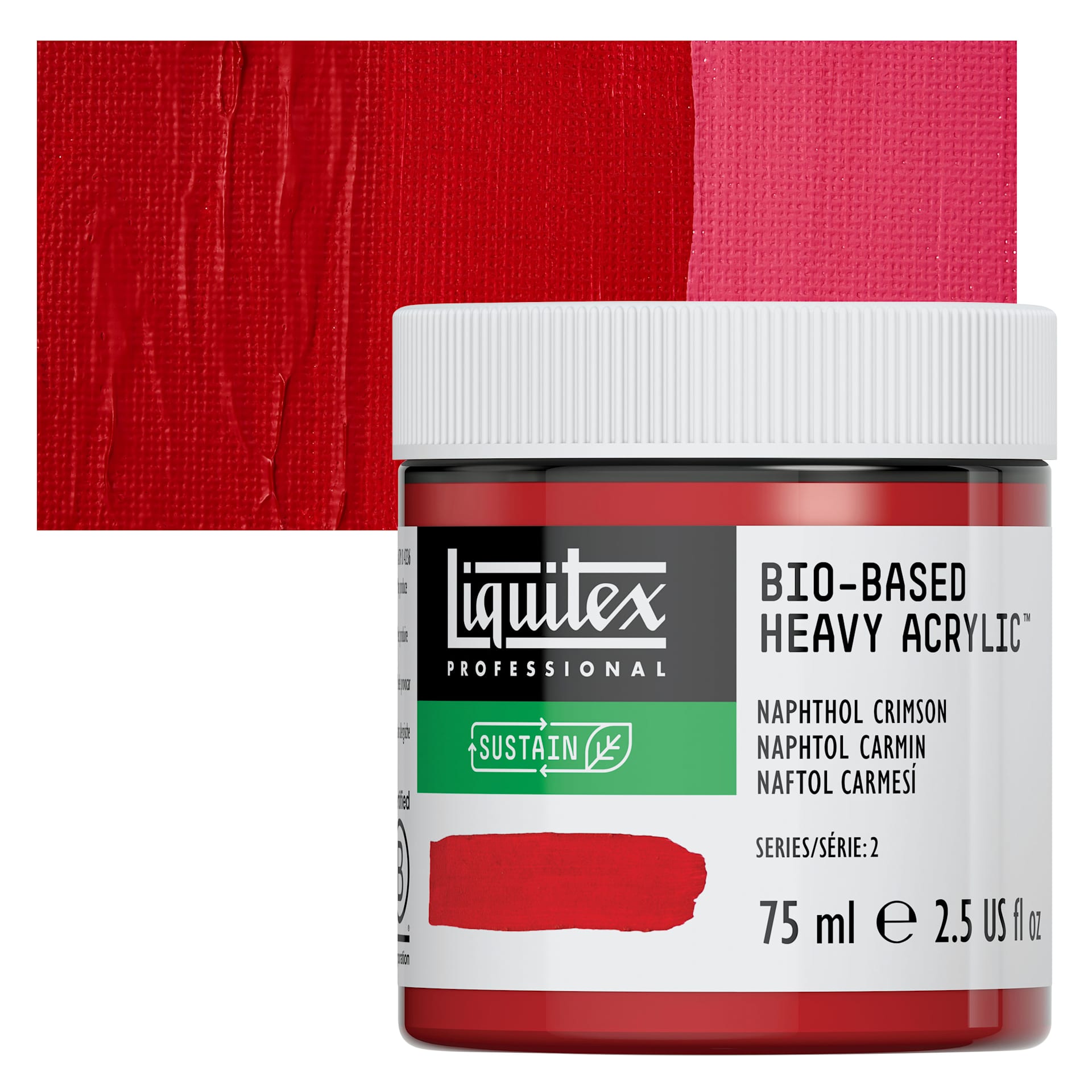 Liquitex Bio-Based Heavy Acrylic Paint - Naphthol Crimson, 75 ml jar and swatch