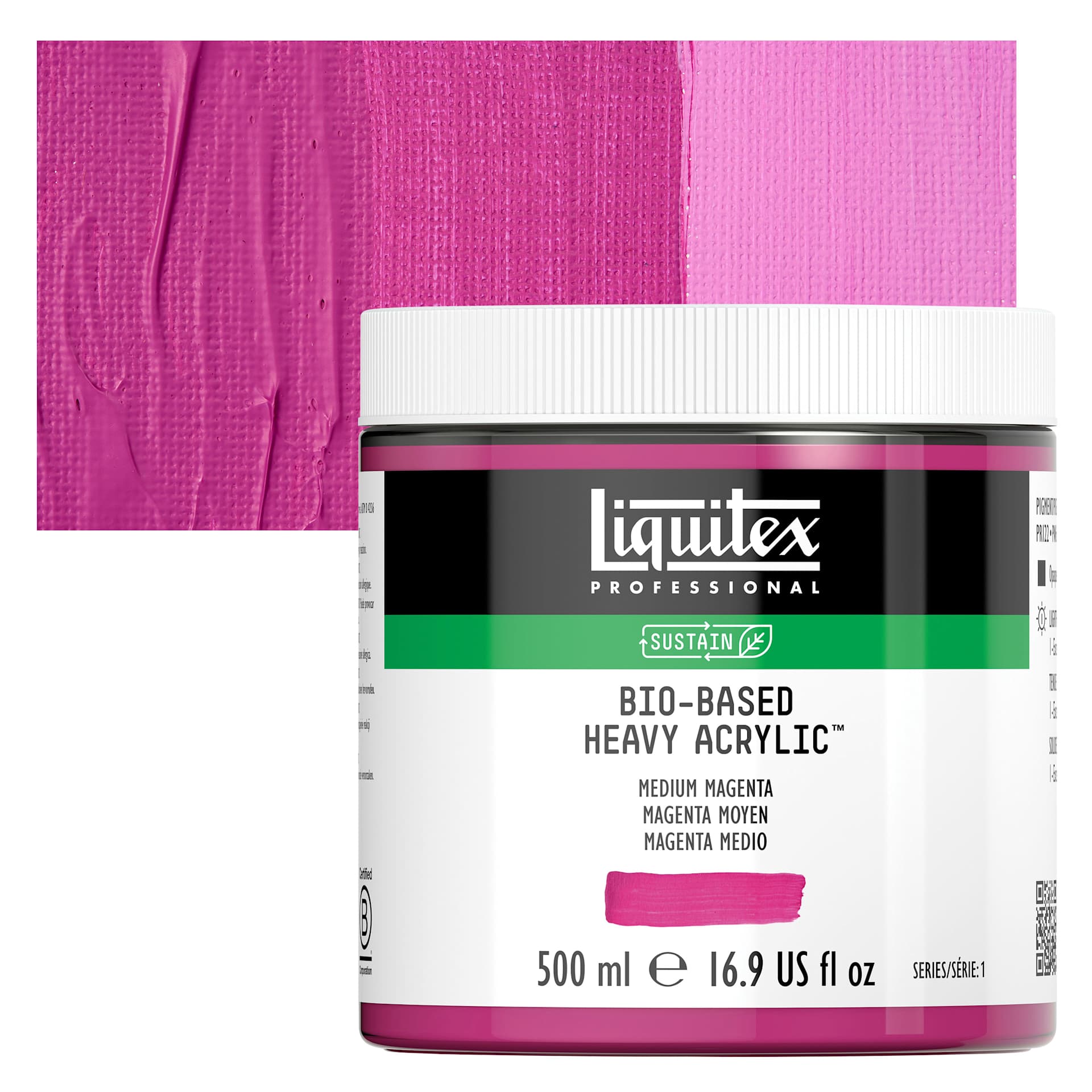 Liquitex Bio-Based Heavy Acrylic Paint - Medium Magenta, 500 ml jar and swatch