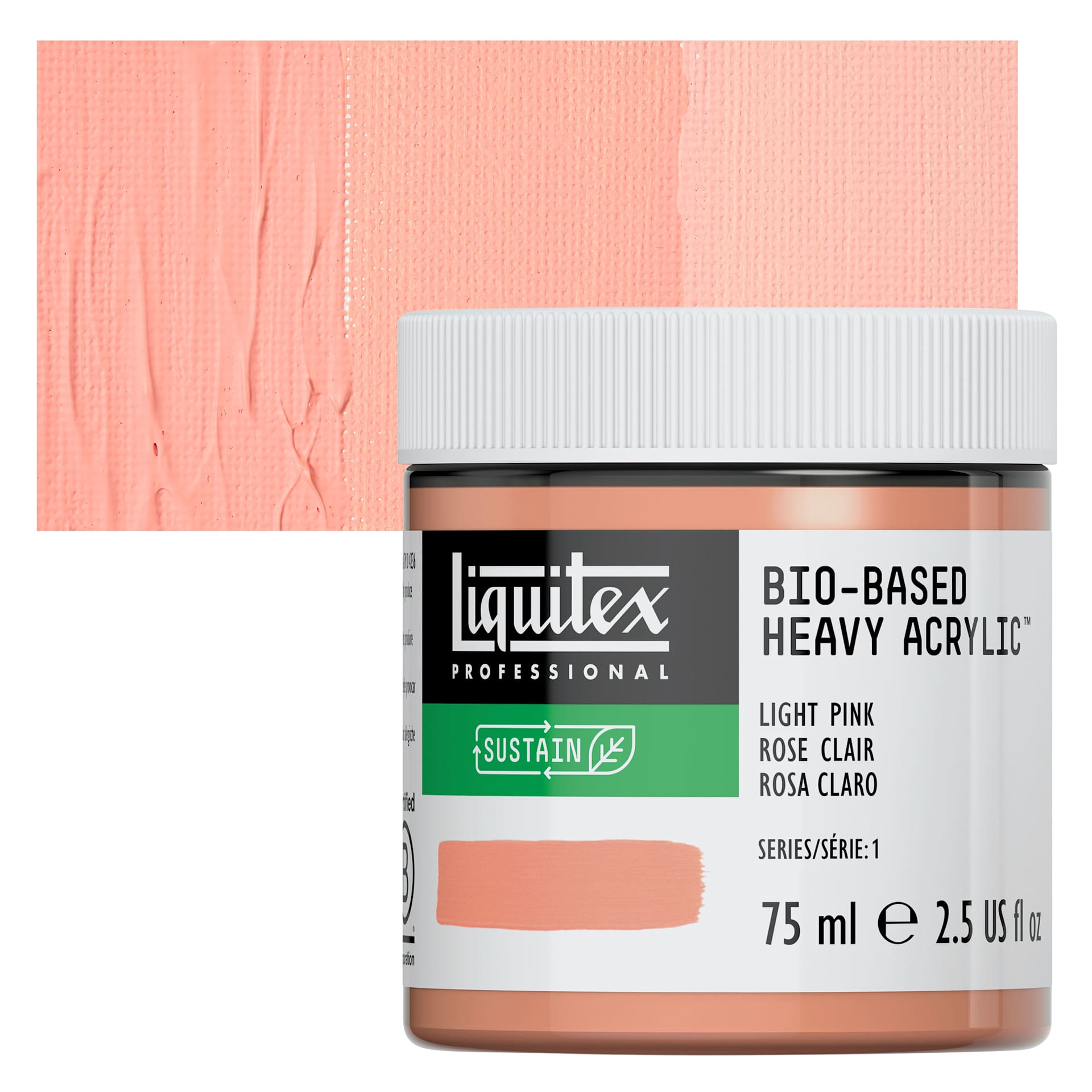 Liquitex Bio-Based Heavy Acrylic Paint - Light Pink, 75 ml jar and swatch