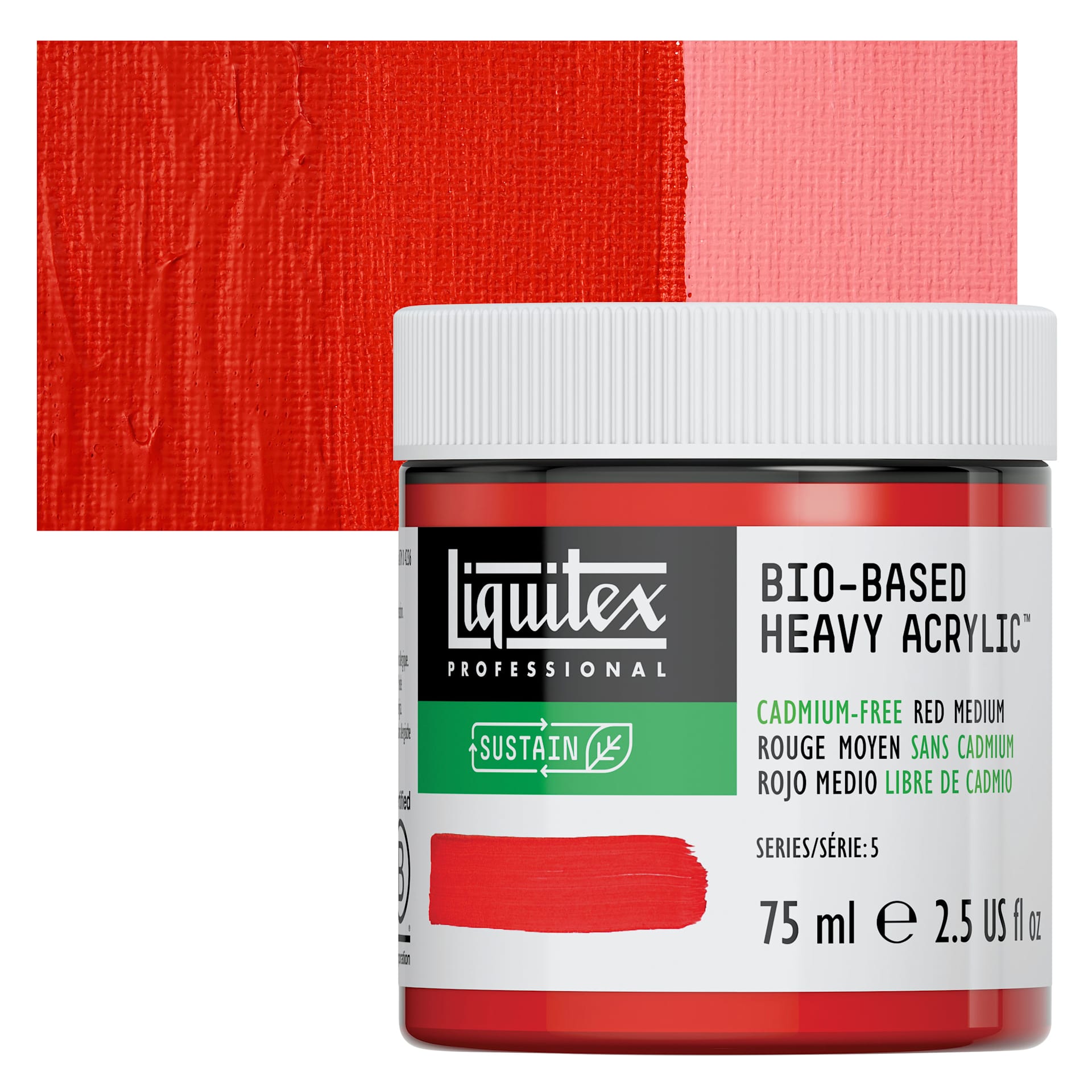 Liquitex Bio-Based Heavy Acrylic Paint - Cadmium-Free Red Medium, 75 ml jar and swatch