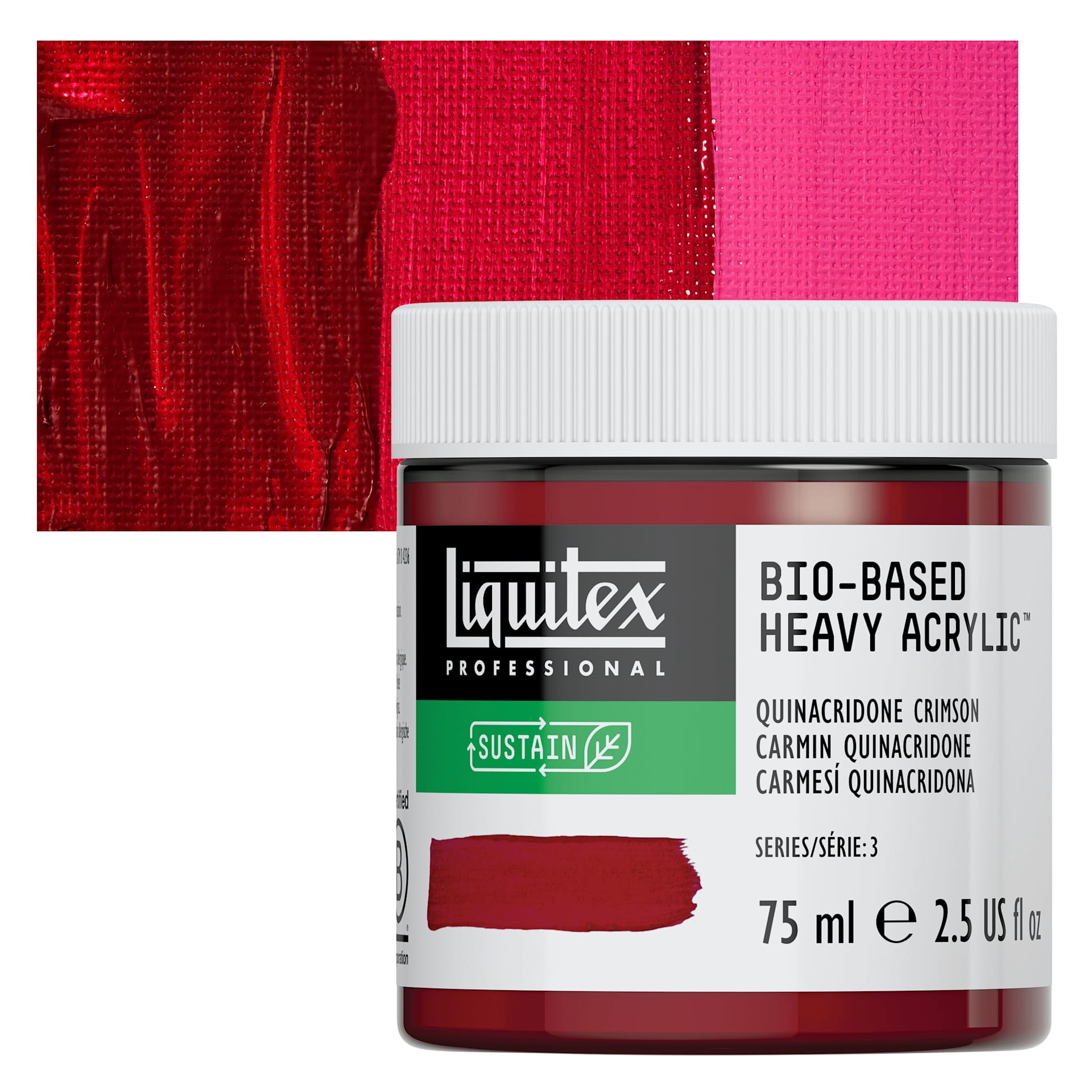 Liquitex Bio-Based Heavy Acrylic Paint - Quinacridone Crimson, 75 ml jar and swatch
