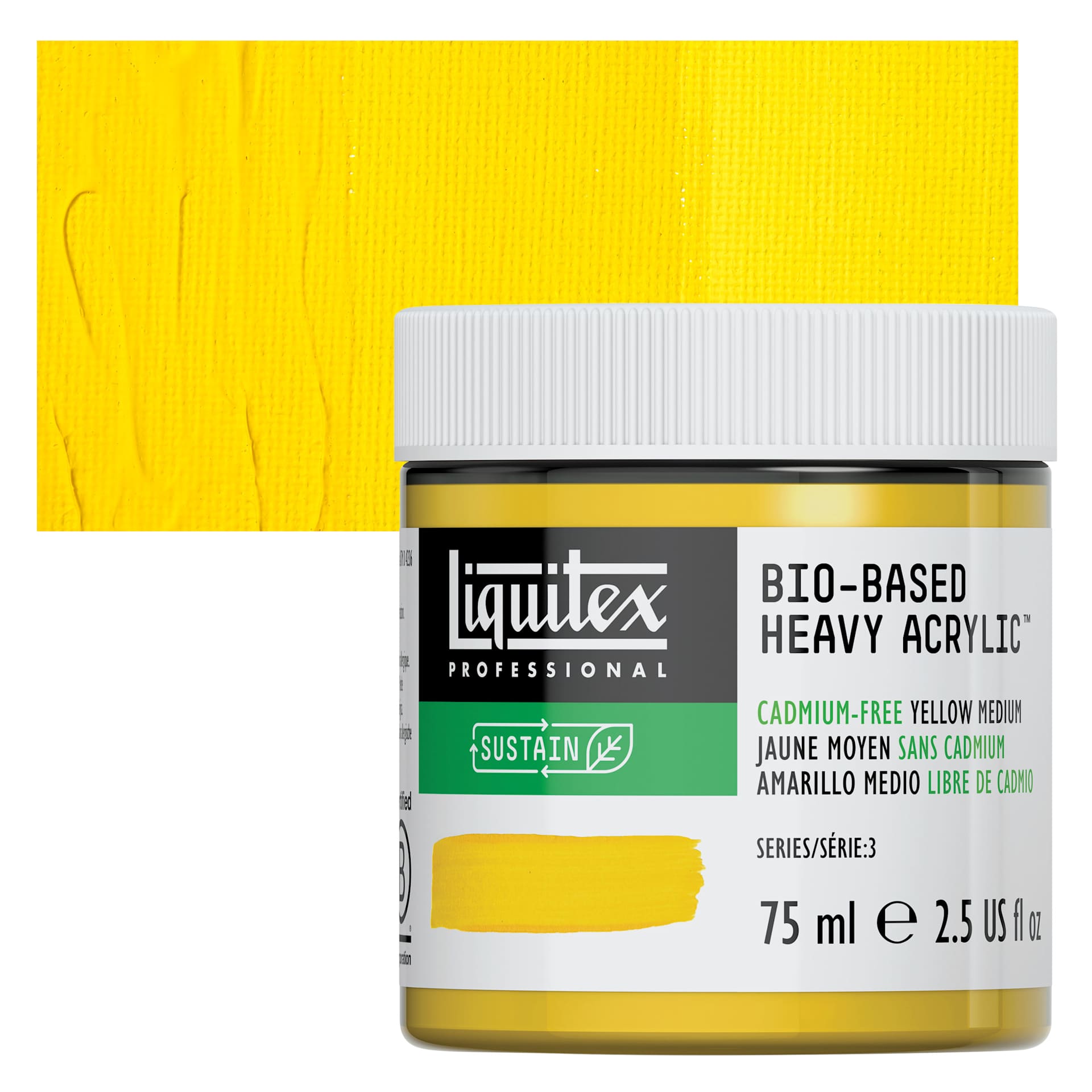 Liquitex Bio-Based Heavy Acrylic Paint - Cadmium-Free Yellow Medium, 75 ml jar and swatch