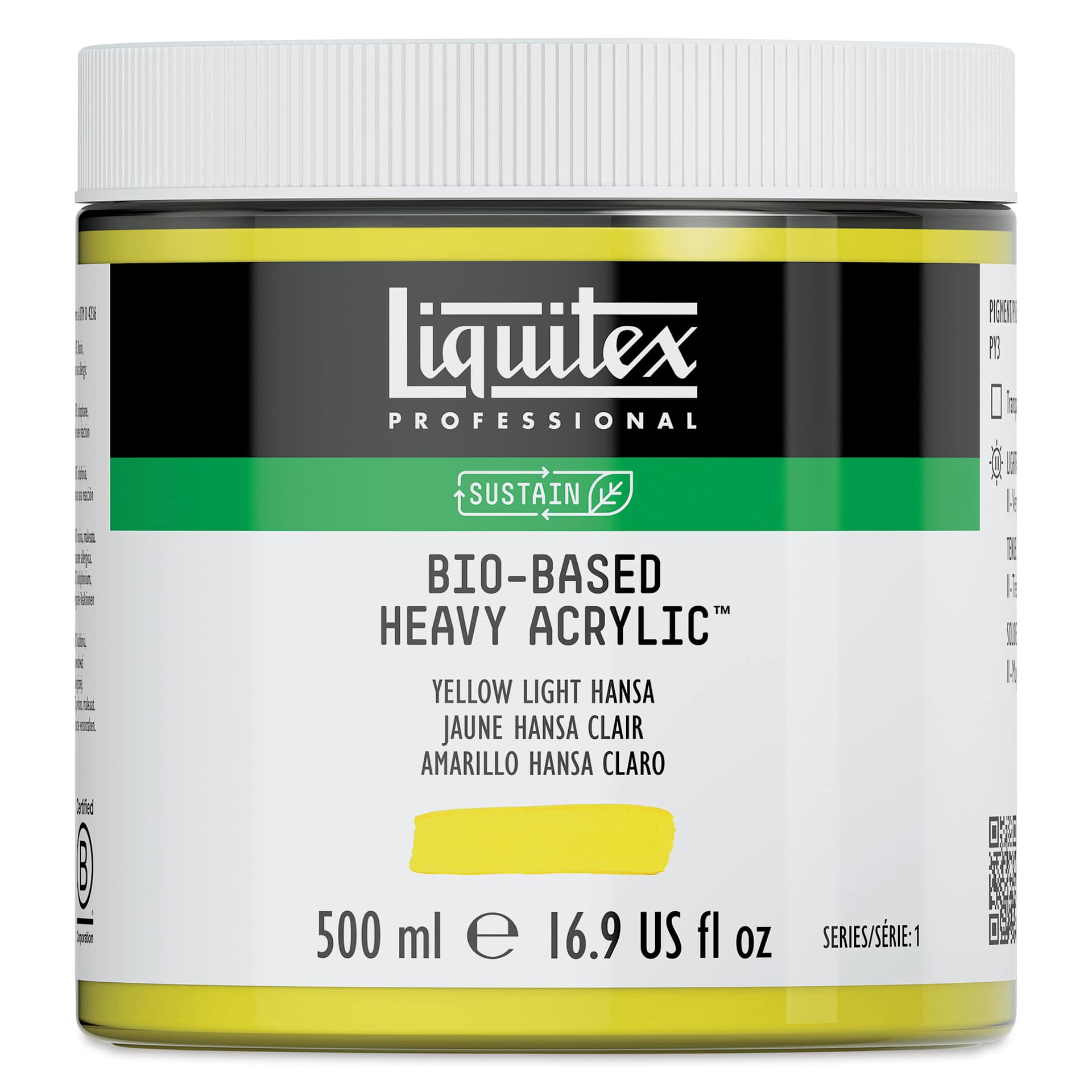 Liquitex Bio-Based Heavy Acrylic Paint - Yellow Light Hansa, 500 ml