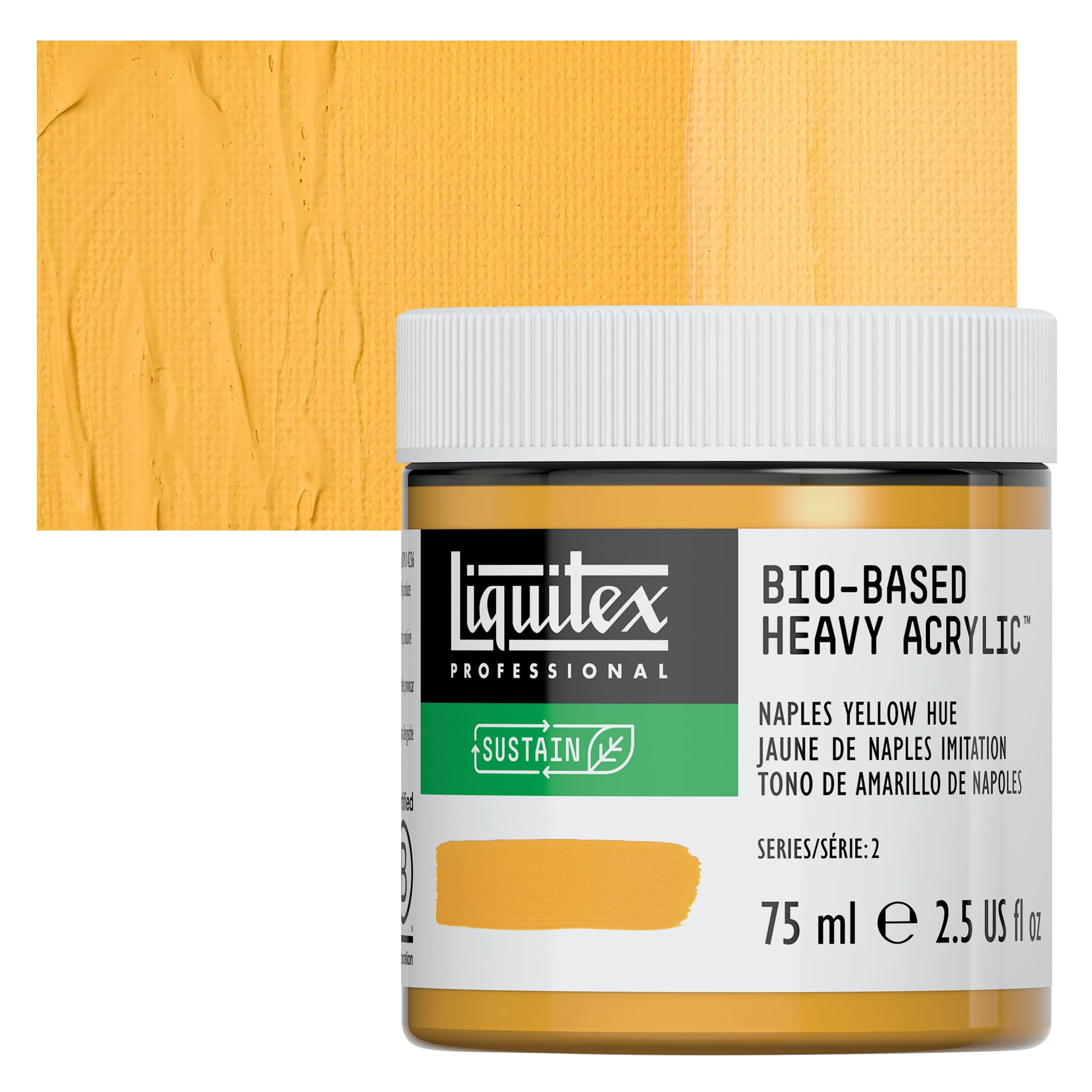 Liquitex Bio-Based Heavy Acrylic Paint - Naples Yellow Hue, 75 ml jar and swatch