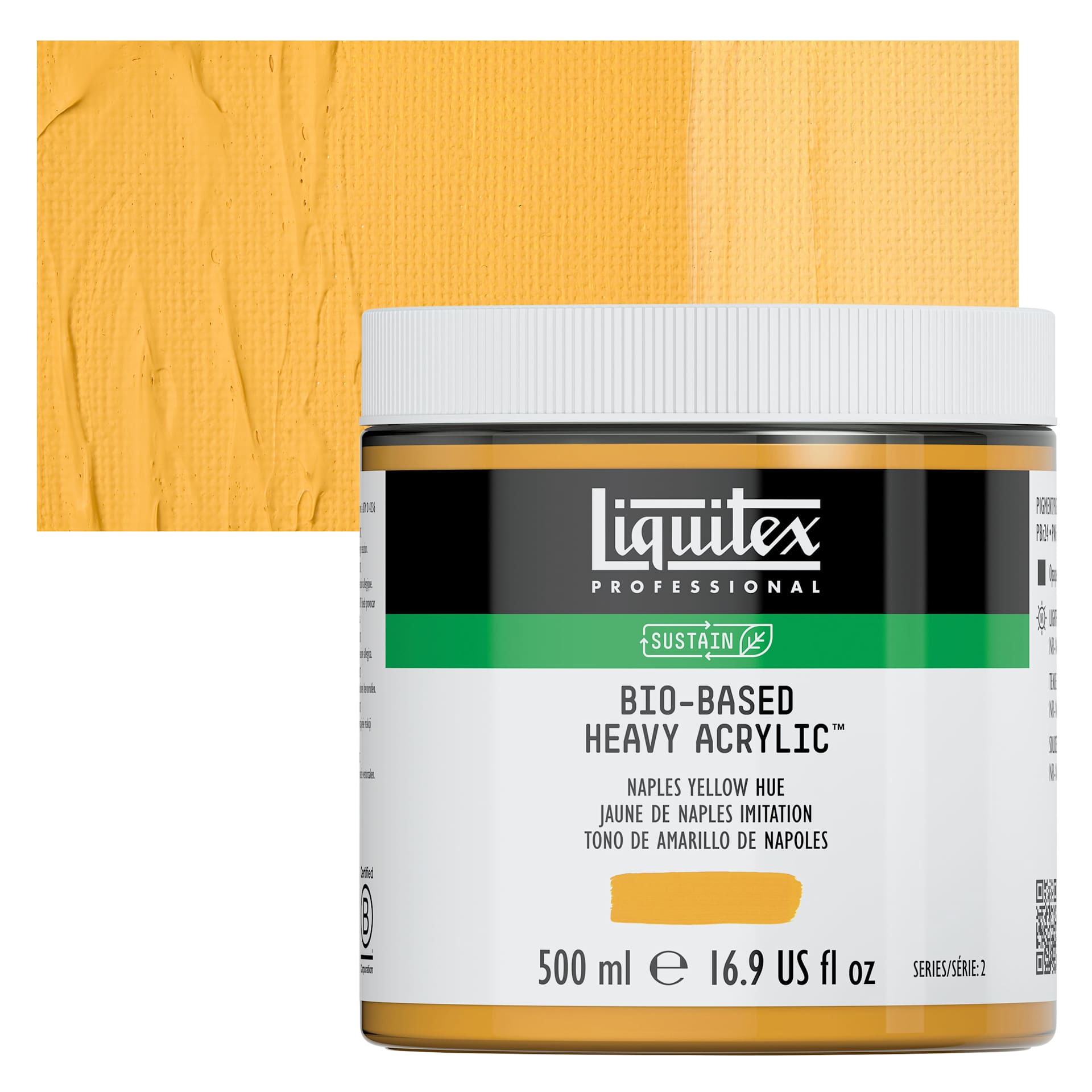 Liquitex Bio-Based Heavy Acrylic Paint - Naples Yellow Hue, 500 ml jar and swatch