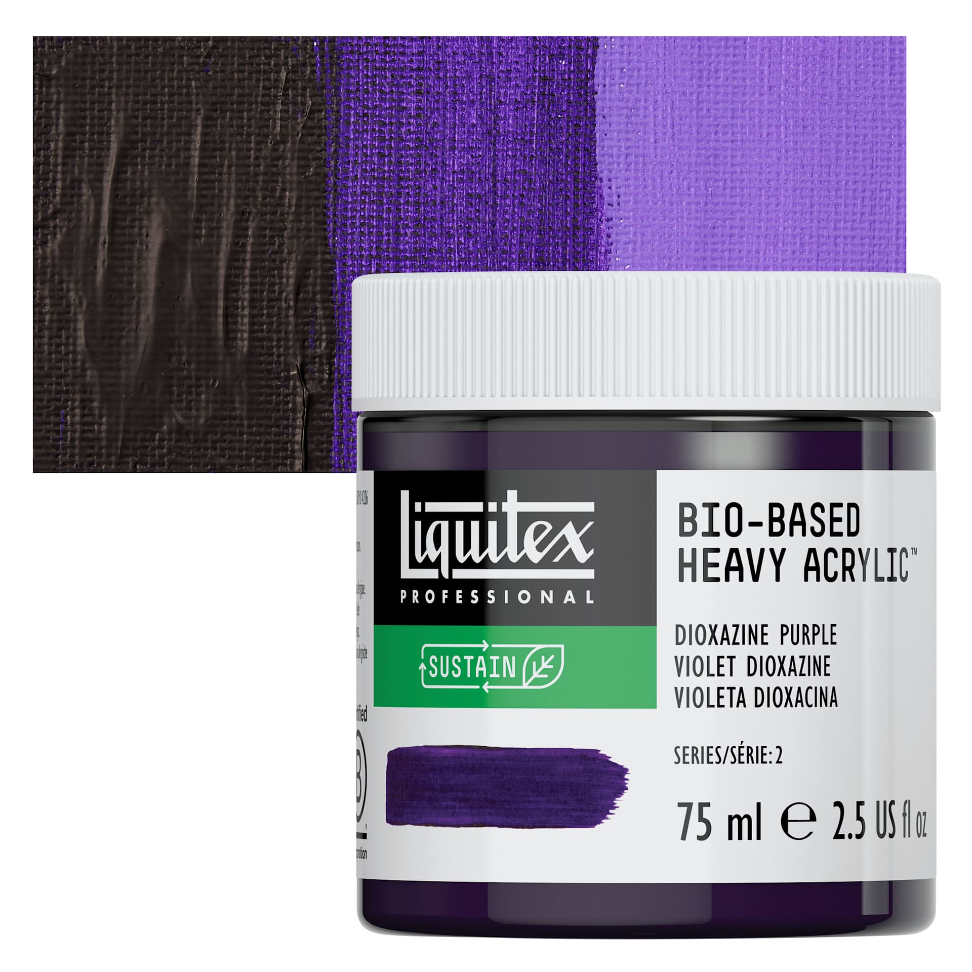 Liquitex Bio-Based Heavy Acrylic Paint - Dioxazine Purple, 75 ml jar and swatch