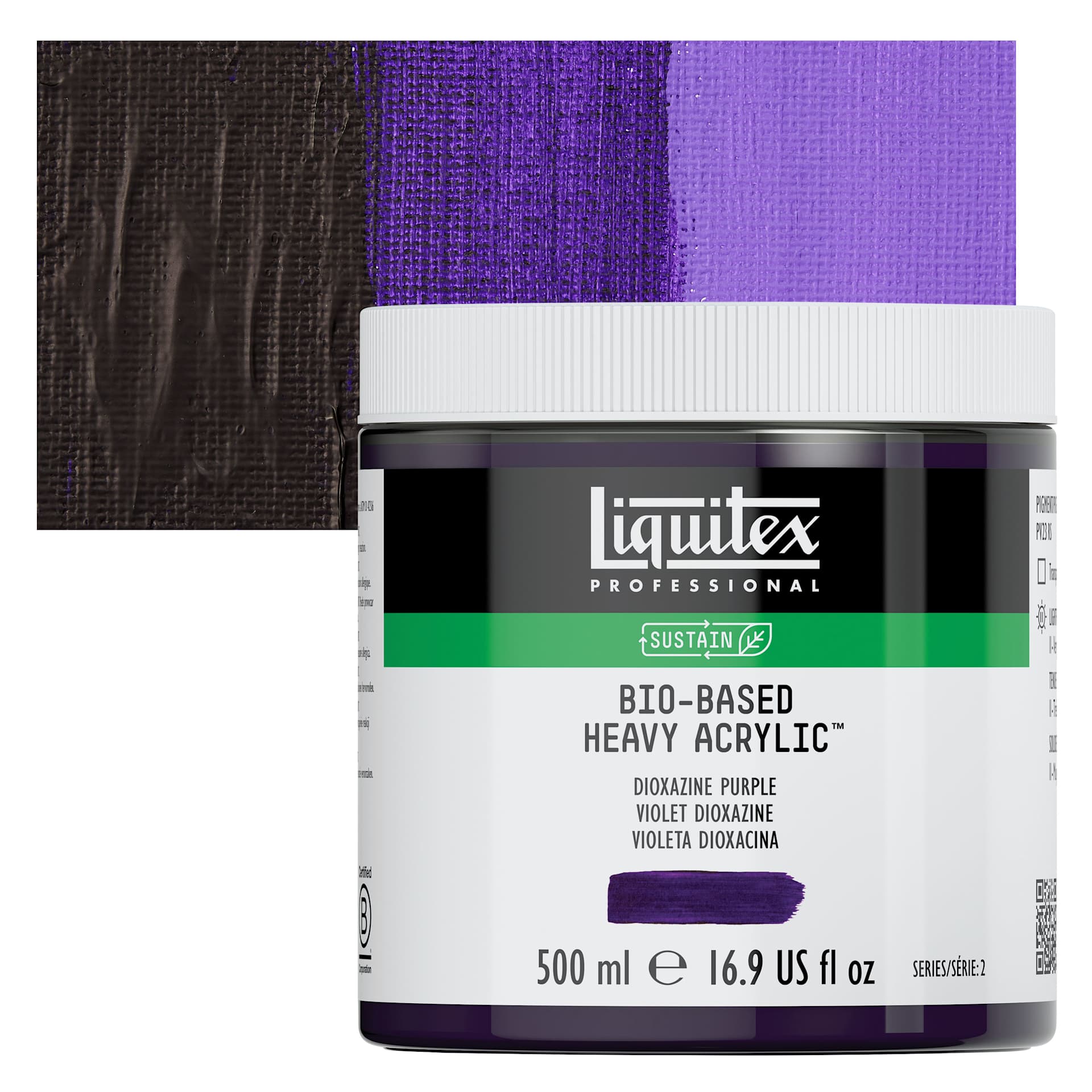 Liquitex Bio-Based Heavy Acrylic Paint - Dioxazine Purple, 500 ml jar and swatch