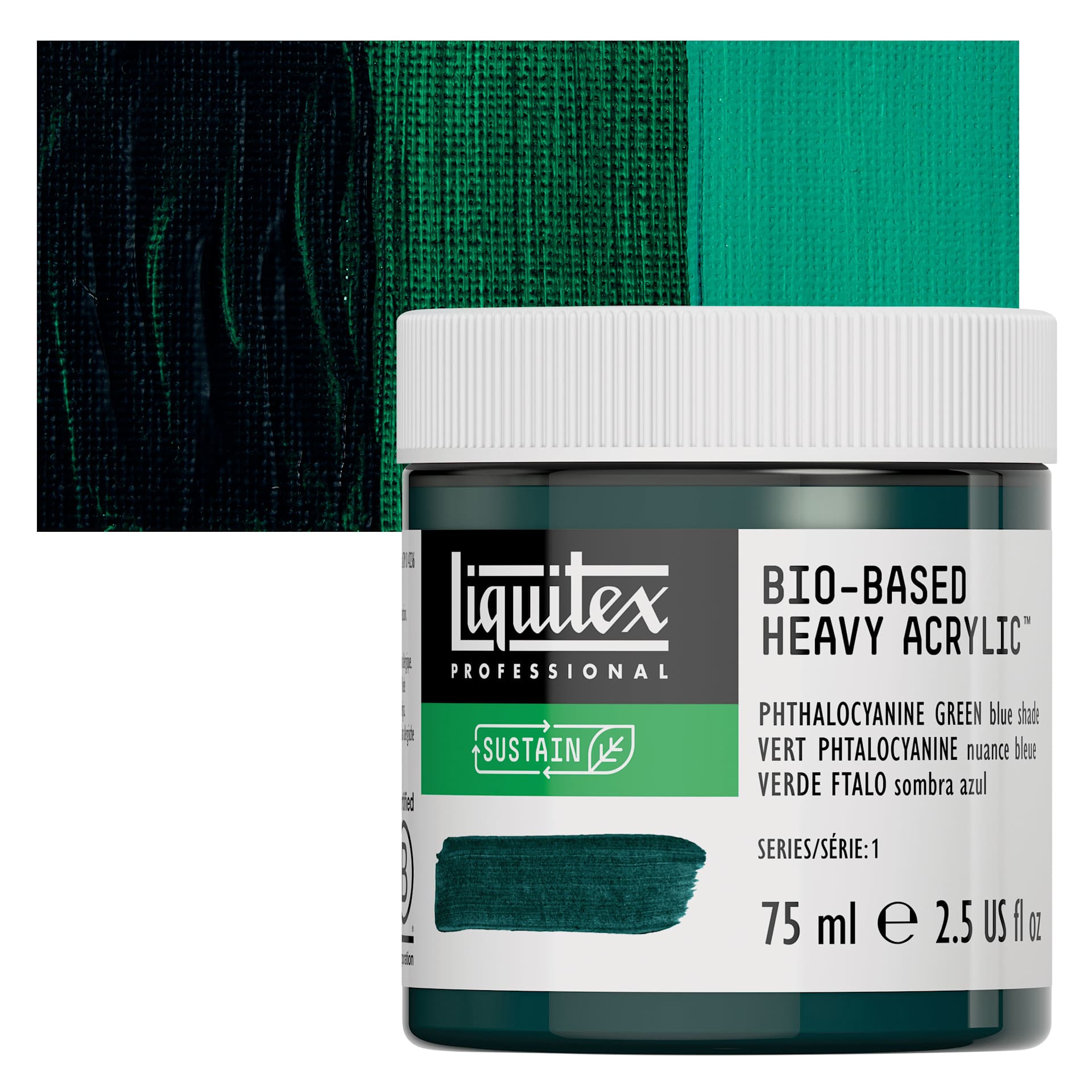 Liquitex Bio-Based Heavy Acrylic Paint - Phthalo Green (Blue Shade), 75 ml jar and swatch