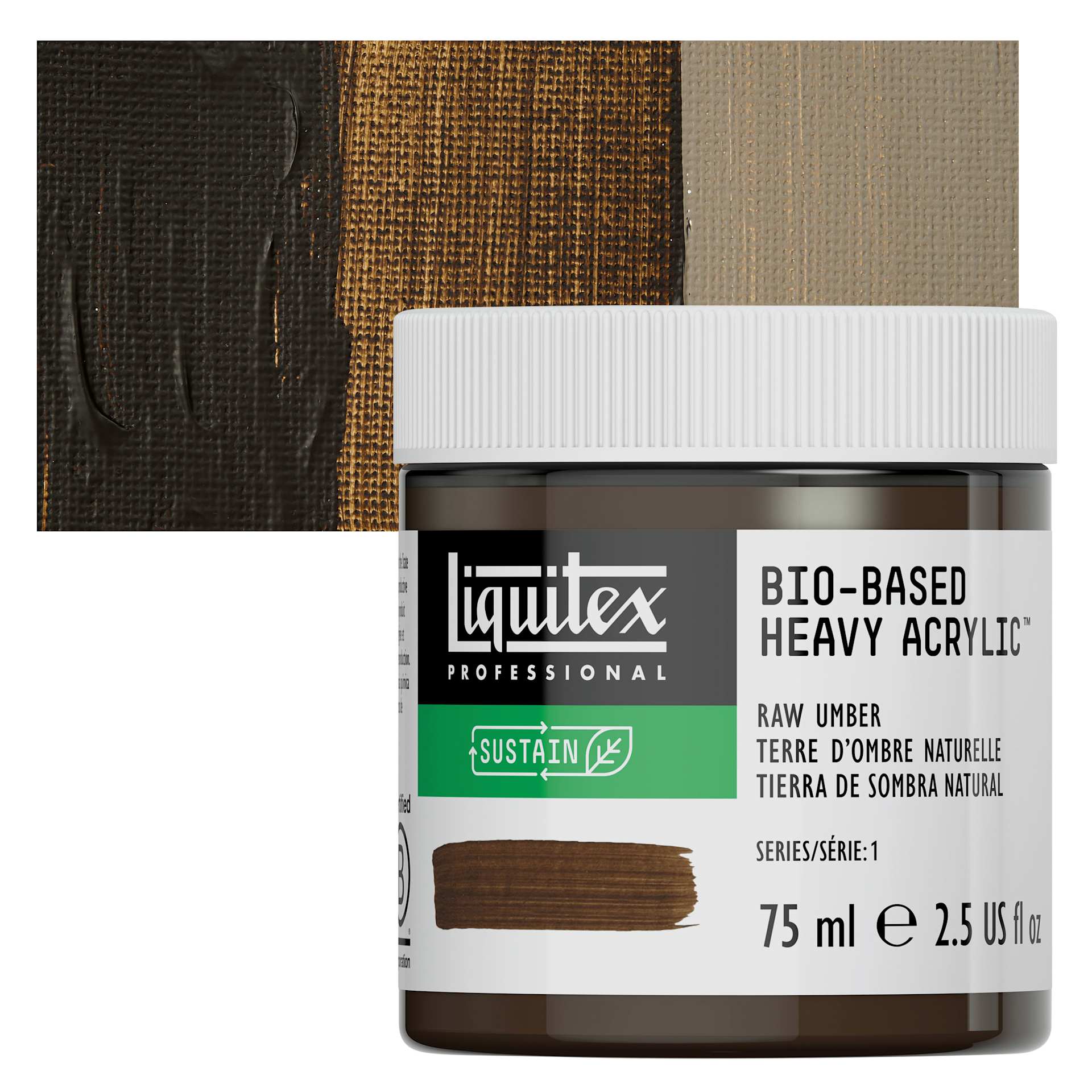 Liquitex Bio-Based Heavy Acrylic Paint - Raw Umber, 75 ml jar and swatch