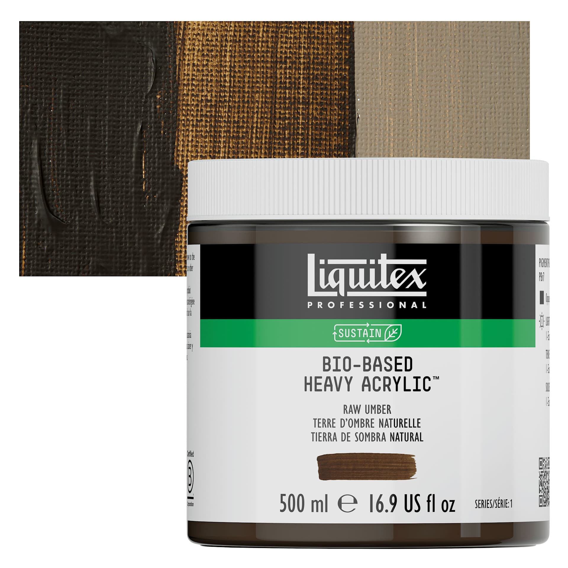 Liquitex Bio-Based Heavy Acrylic Paint - Raw Umber, 500 ml jar and swatch