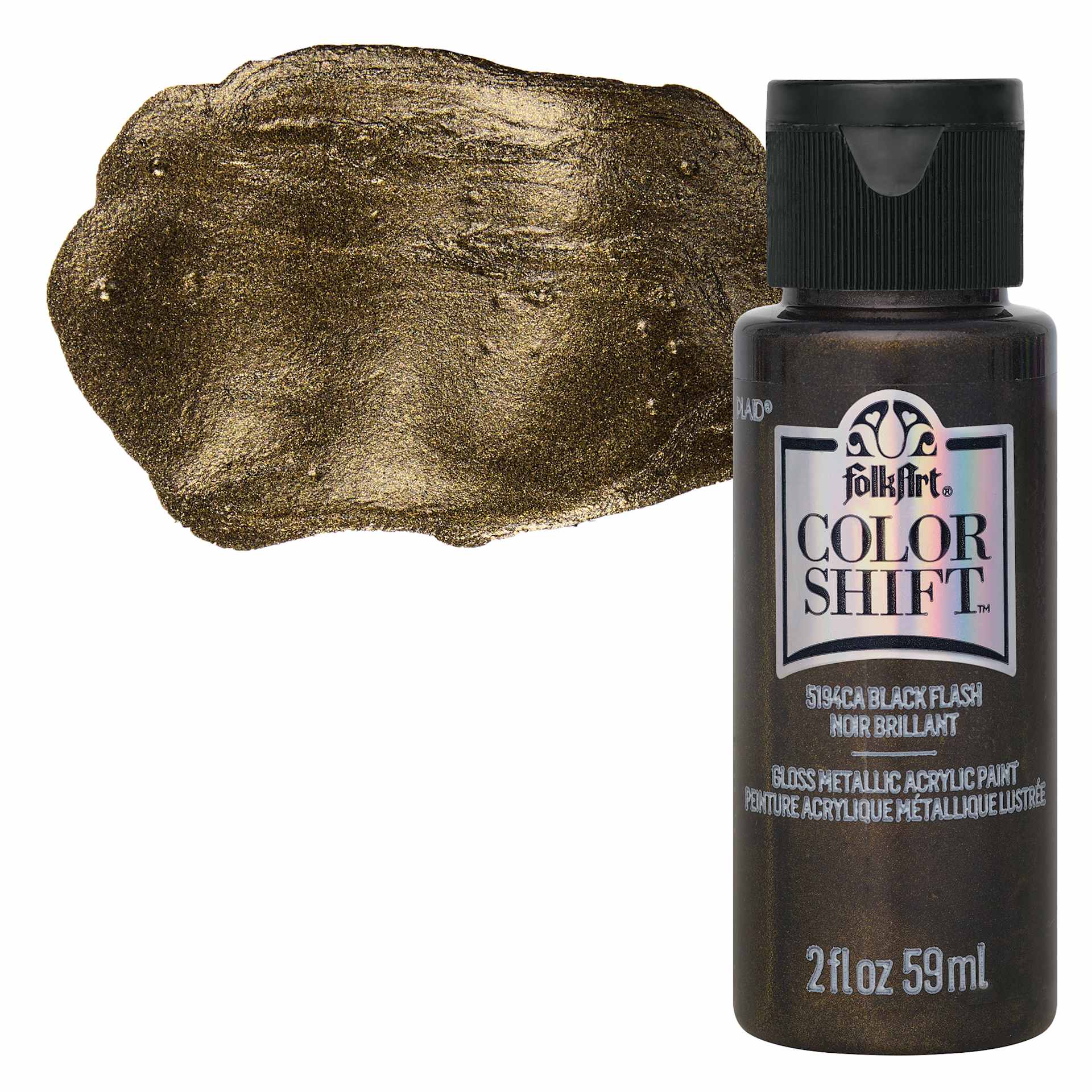 FolkArt Color Shift Paint - Black Flash, 2 oz, bottle and swatch