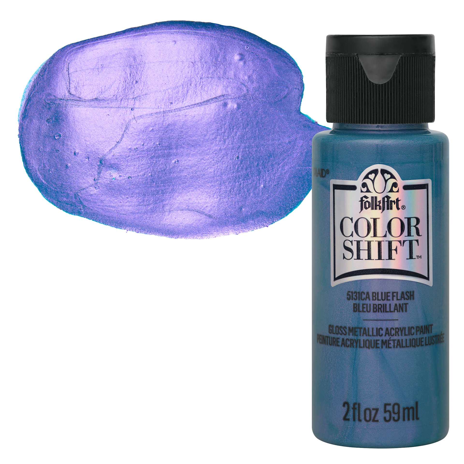 FolkArt Color Shift Paint - Blue Flash, 2 oz, bottle with swatch