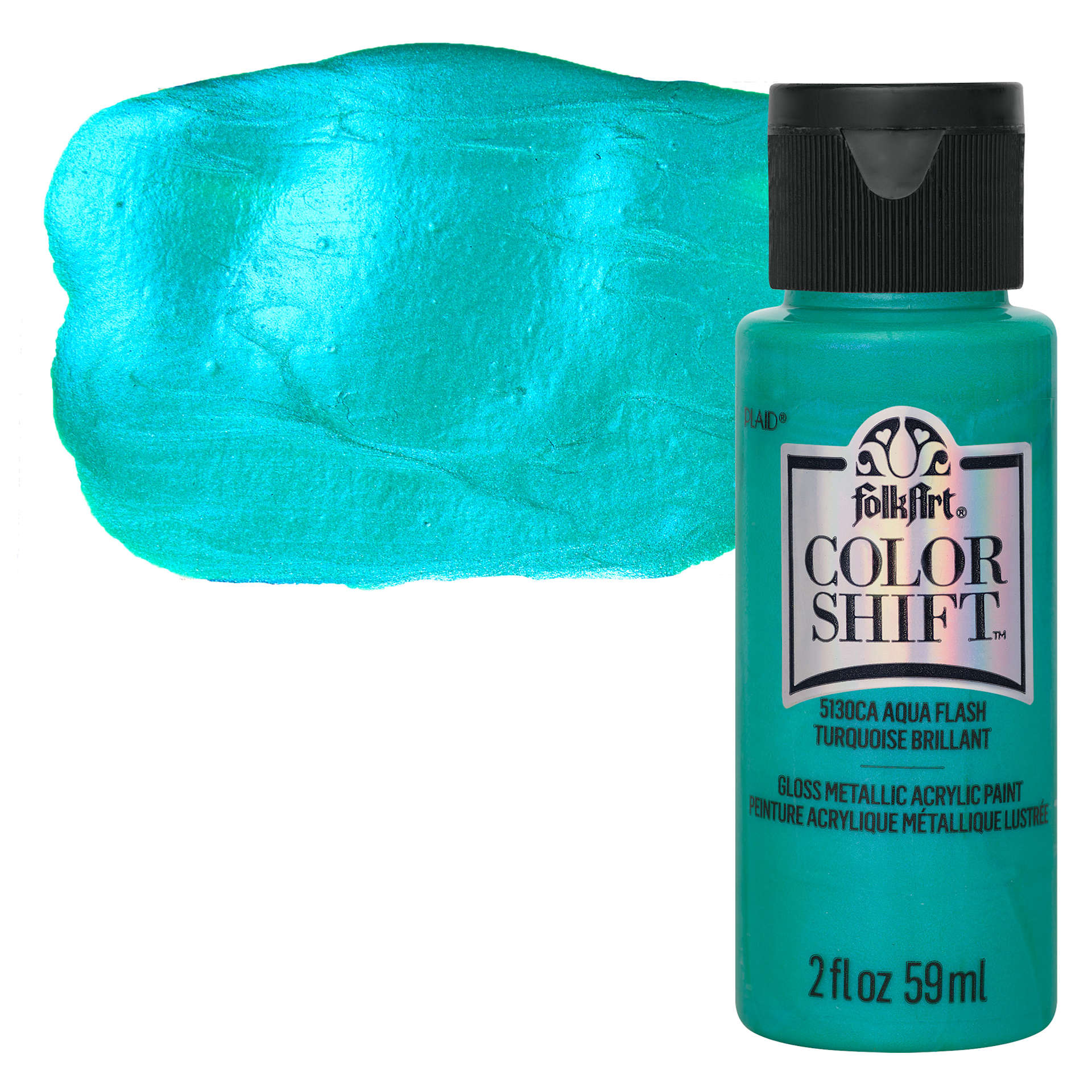 FolkArt Color Shift Paint - Aqua Flash, 2 oz bottle with swatch