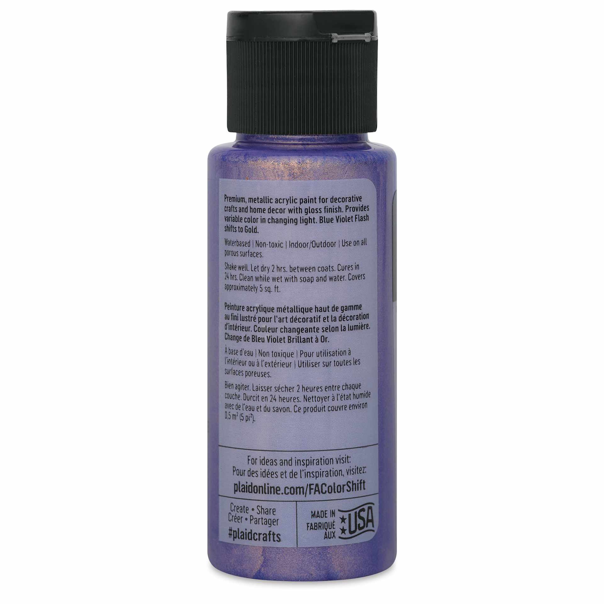 FolkArt Color Shift Paint - Blue Violet Flash, 2 oz, back of bottle