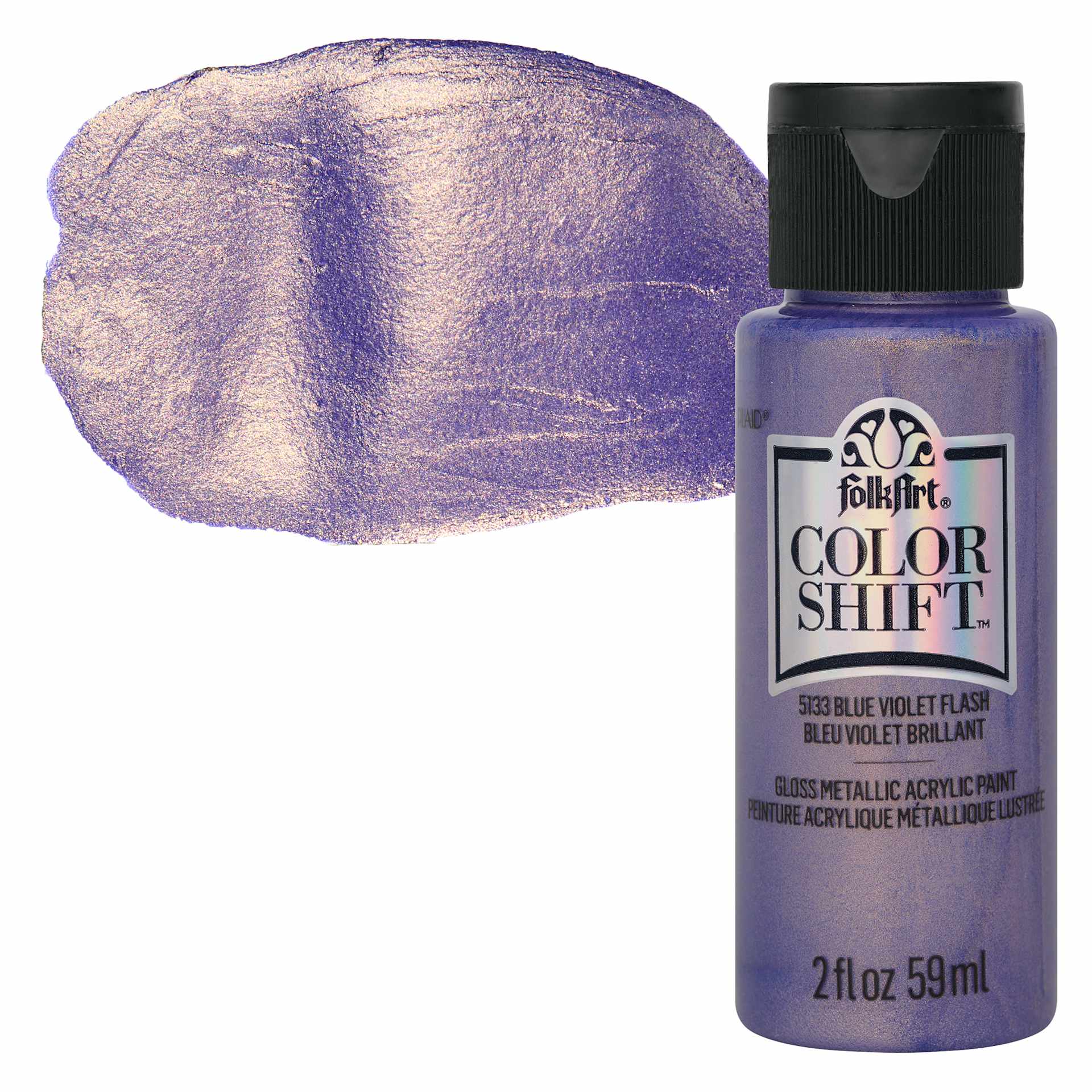 FolkArt Color Shift Paint - Blue Violet Flash, 2 oz, bottle with swatch