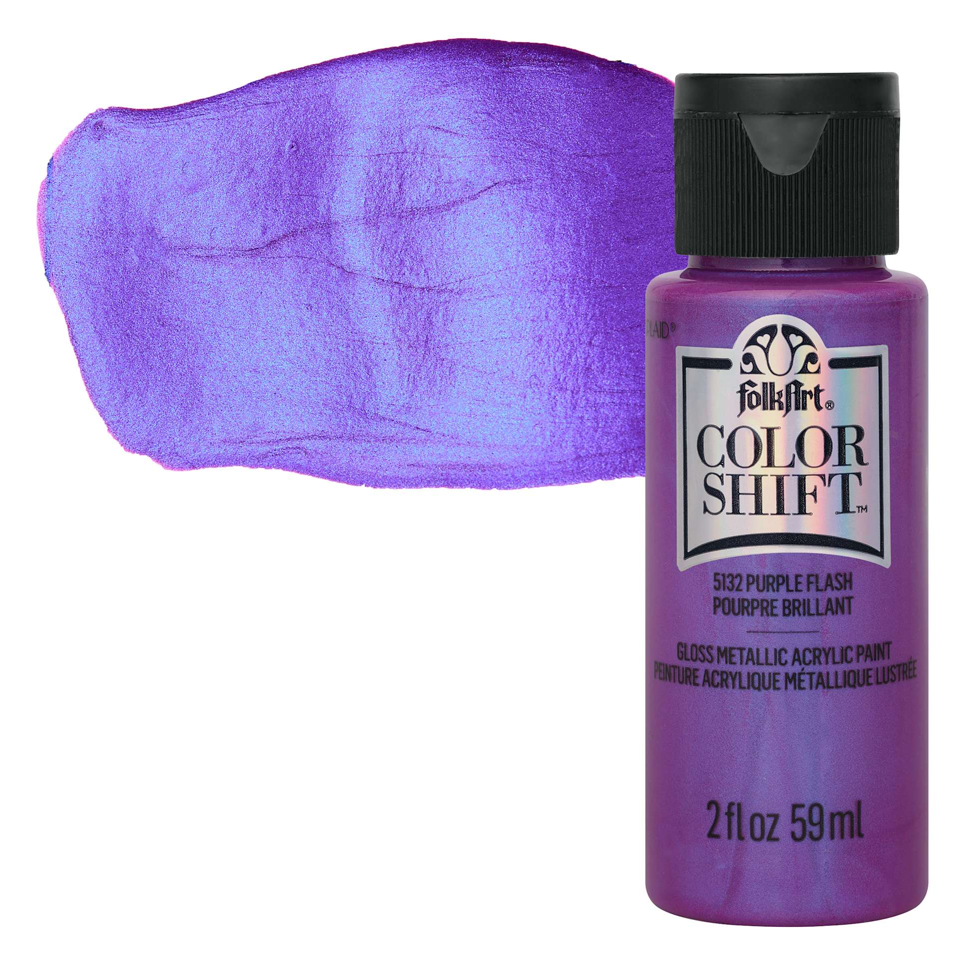 FolkArt Color Shift Paint - Purple Flash, 2 oz, bottle with swatch