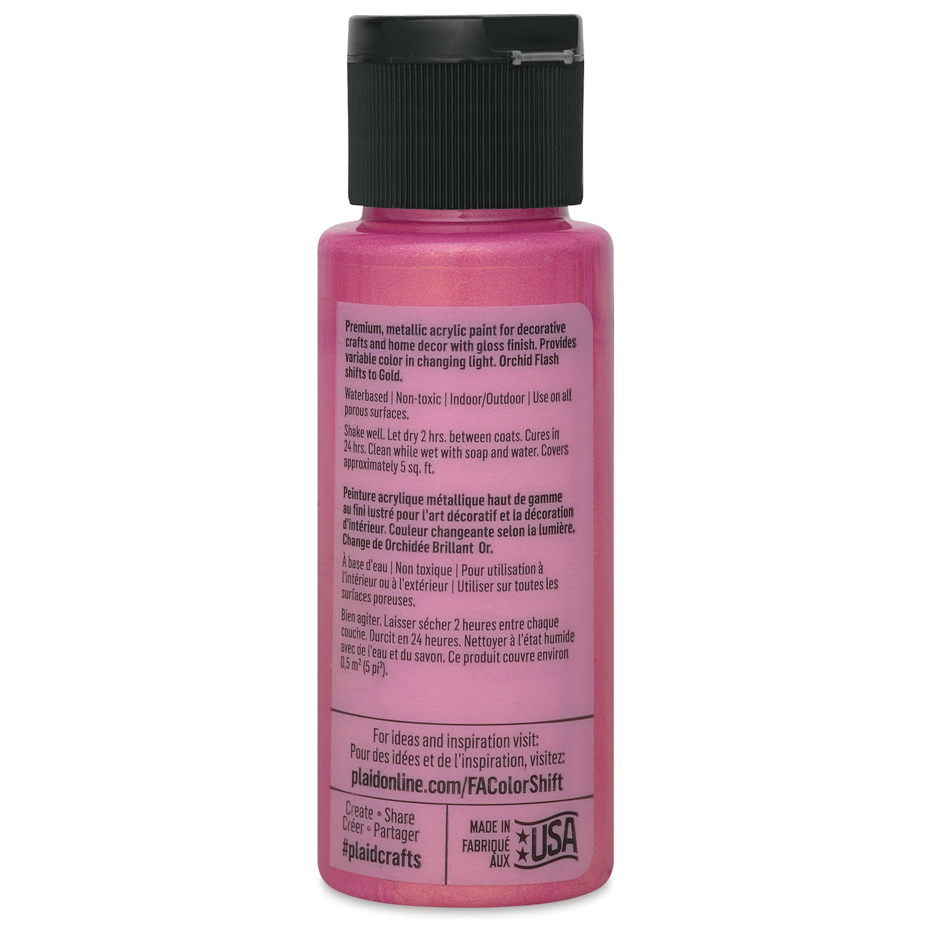 FolkArt Color Shift Paint - Orchid Flash, 2 oz, back of bottle