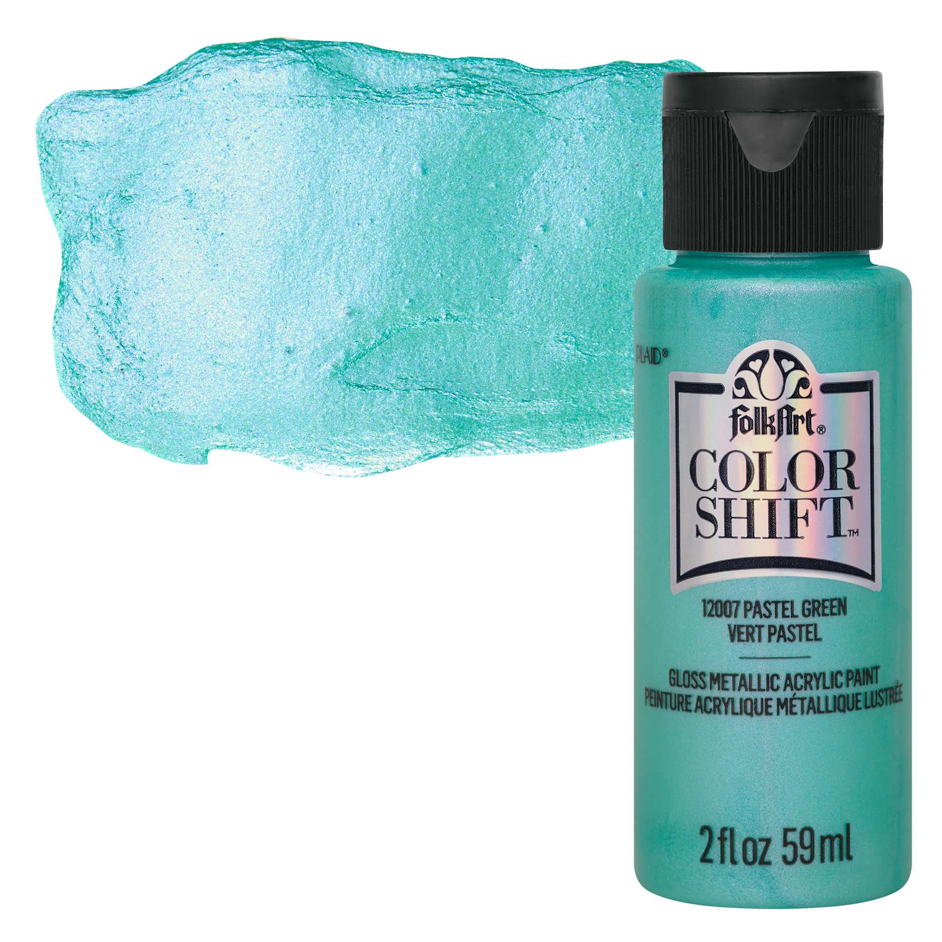 FolkArt Color Shift Paint - Green Pastel, 2 oz, bottle with swatch