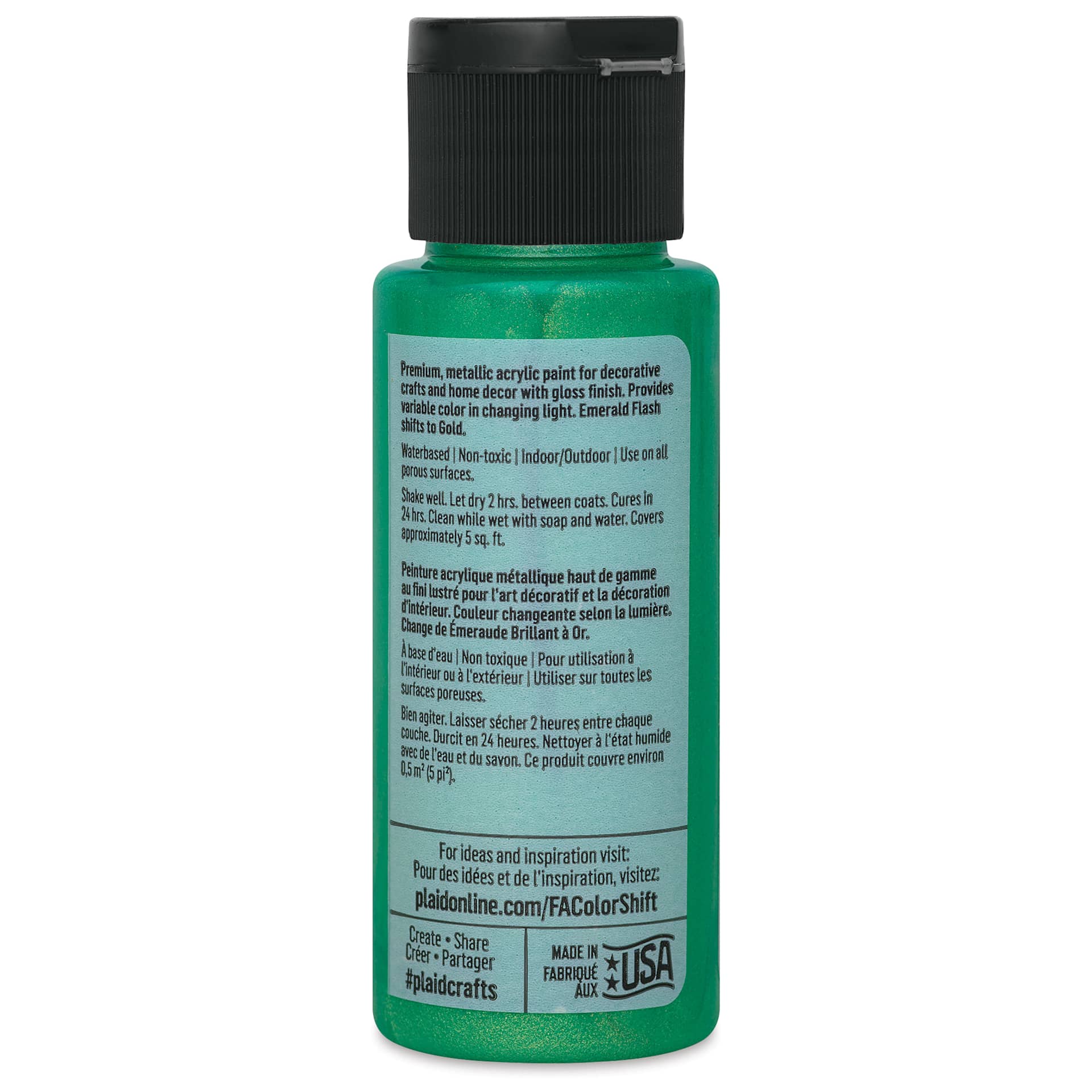 FolkArt Color Shift Paint - Emerald Flash, 2 oz, back of bottle