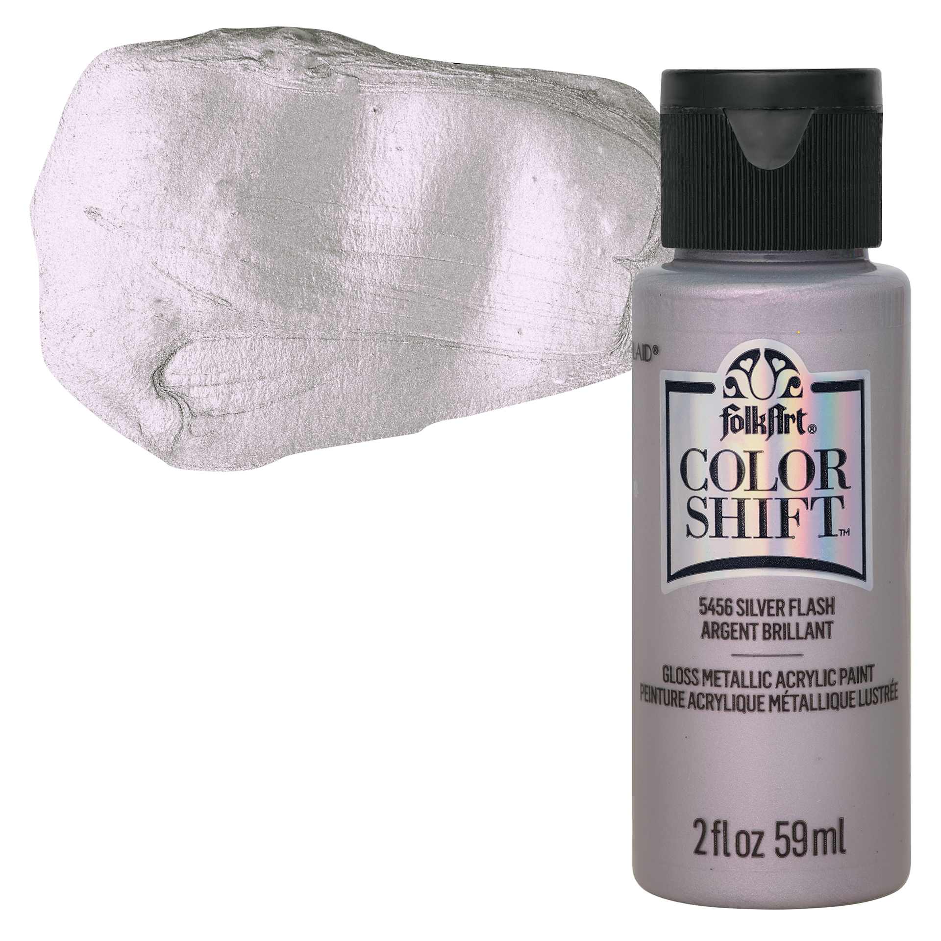 FolkArt Color Shift Paint - Silver Flash, 2 oz, bottle with swatch