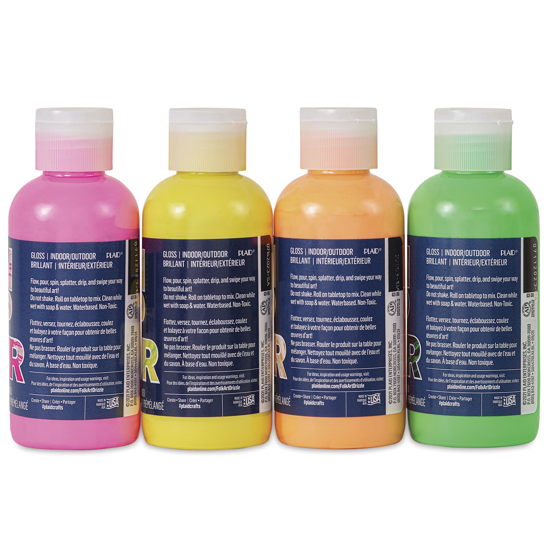 FolkArt Drizzle Acrylic Pouring Paints - Set of 4, Neon Colors, 136 ml back of bottles