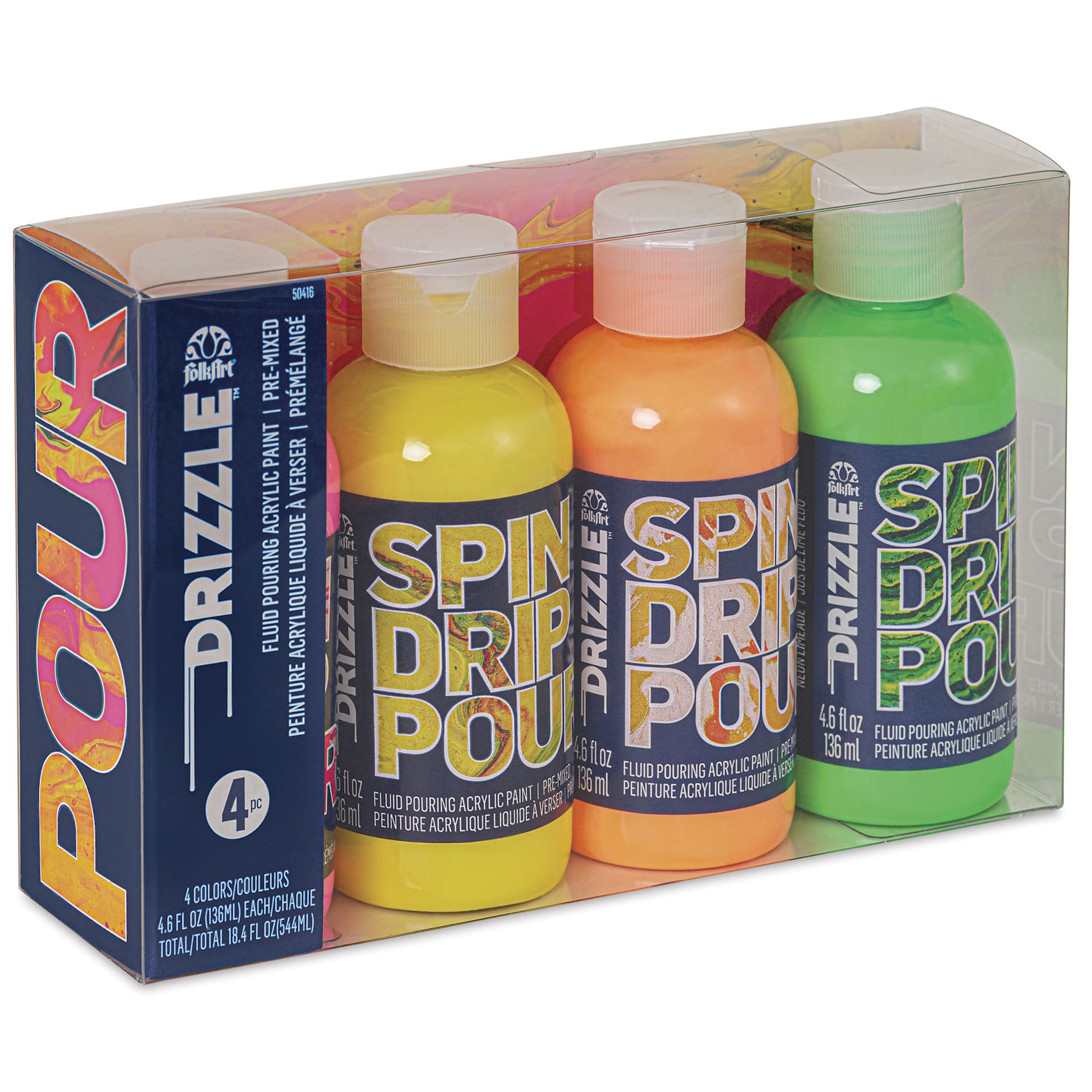 FolkArt Drizzle Acrylic Pouring Paints - Set of 4, Neon Colors, 136 ml front of package