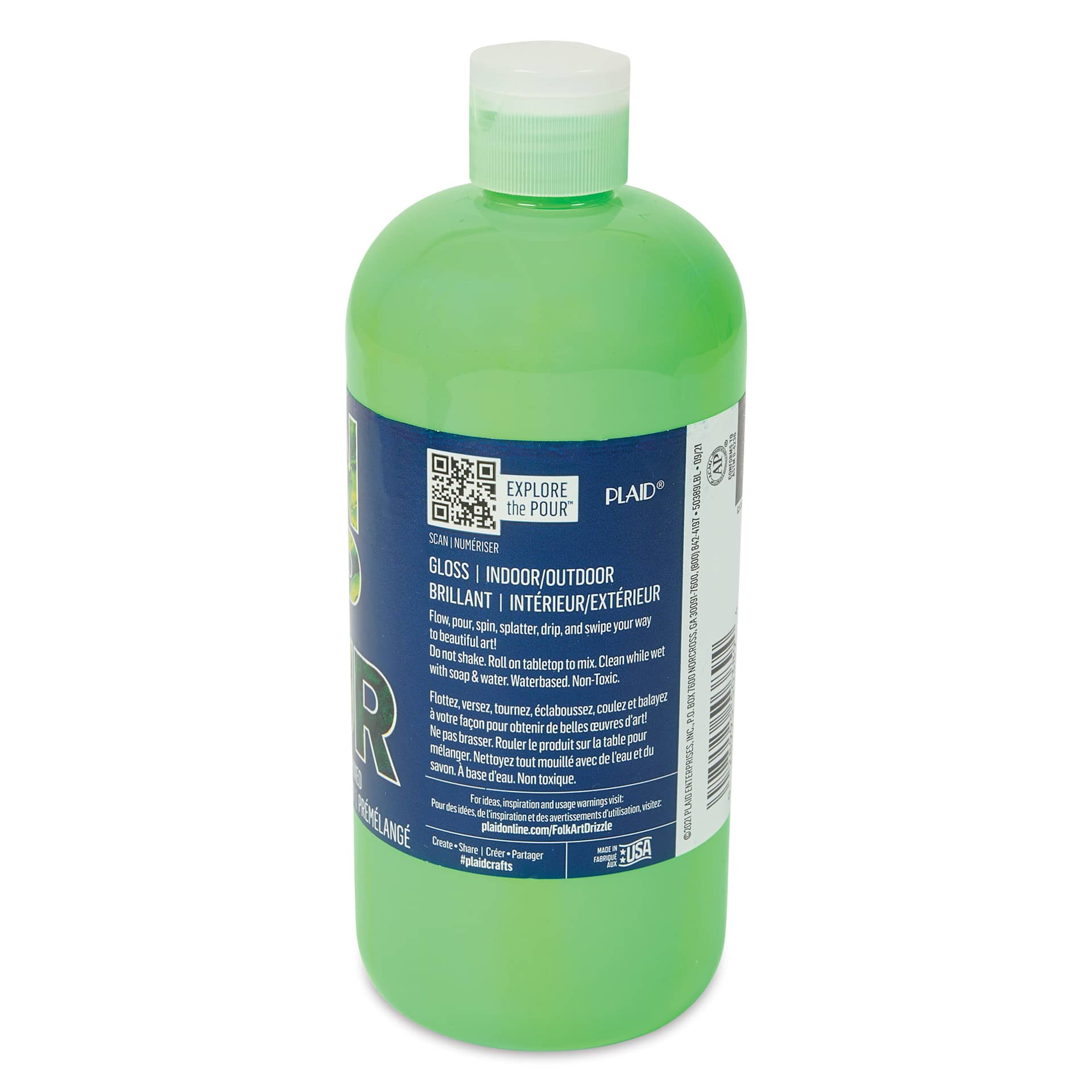 FolkArt Drizzle Acrylic Pouring Paint - Neon Limeade, 17.6 oz side view