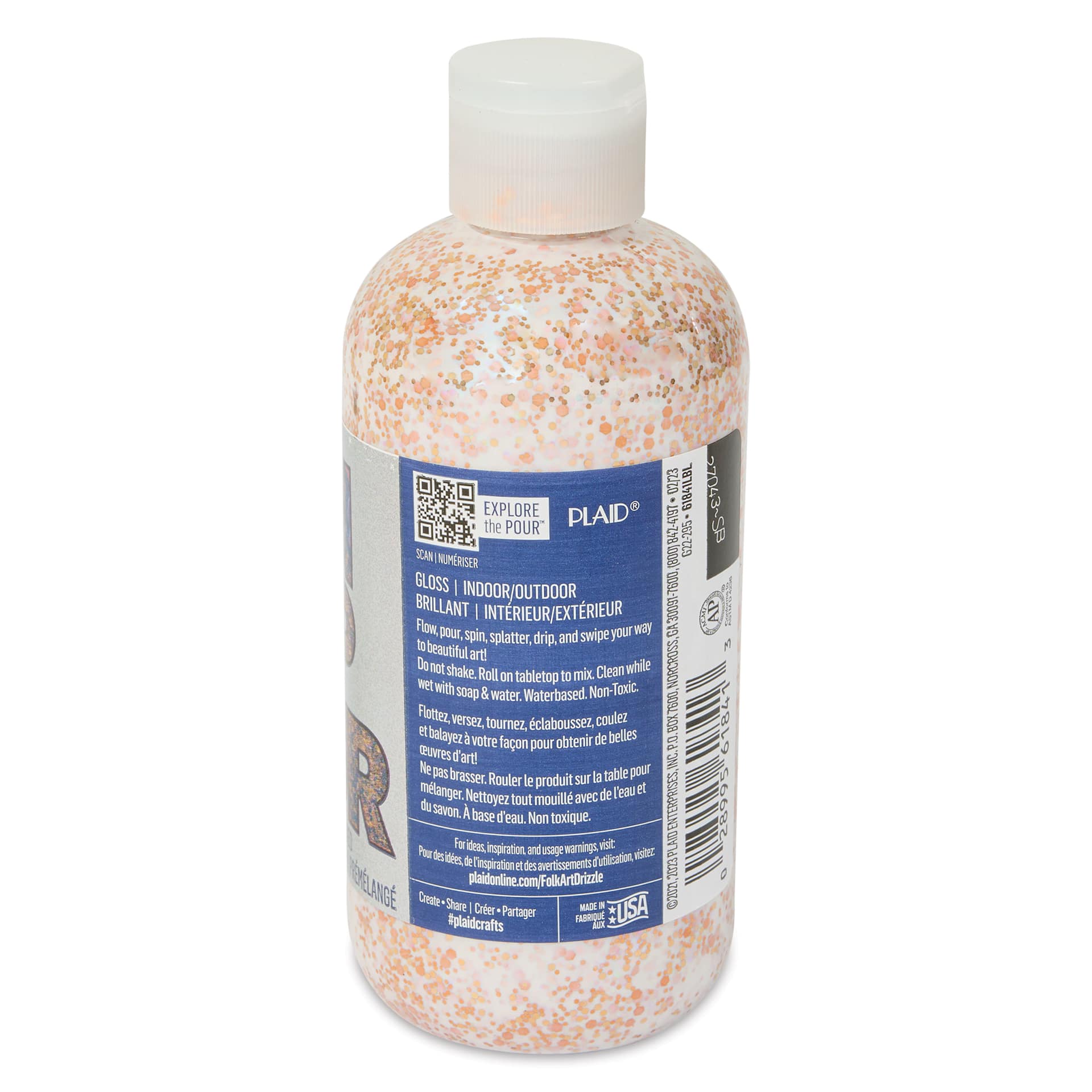 FolkArt Drizzle Acrylic Pouring Paint - Rosie Gold Glitter, 9 oz back