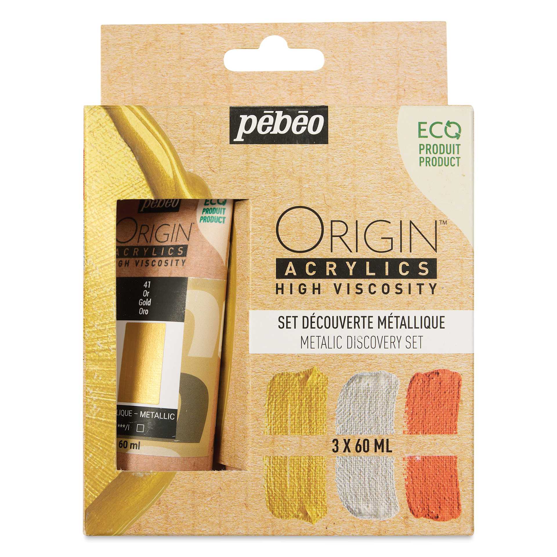 Pebeo Origin Acrylic Paints - Set of 3, Metallic, 60 ml front of package