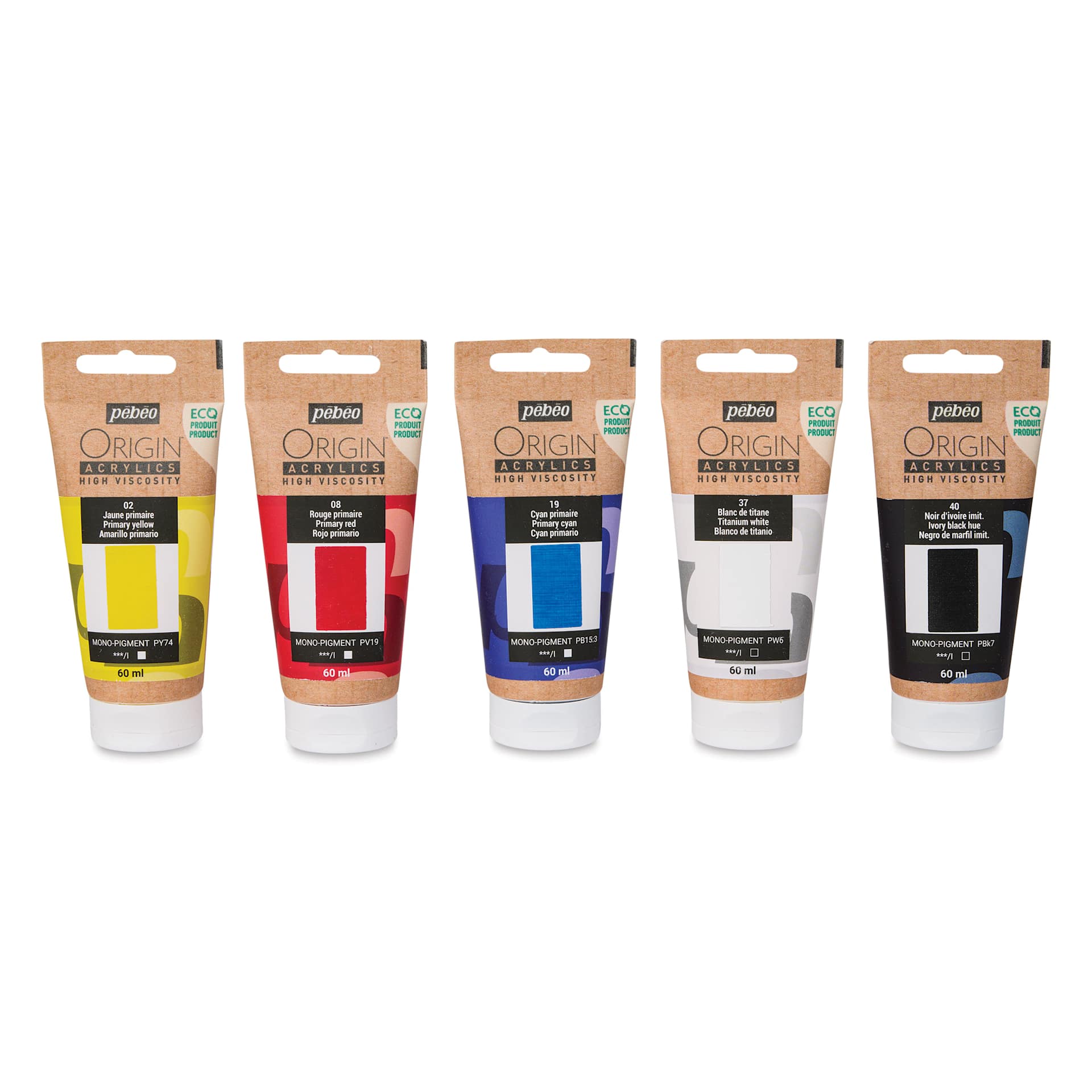 Pebeo Origin Acrylic Paint - Set of 5, Primary, 60 ml, out of packaging