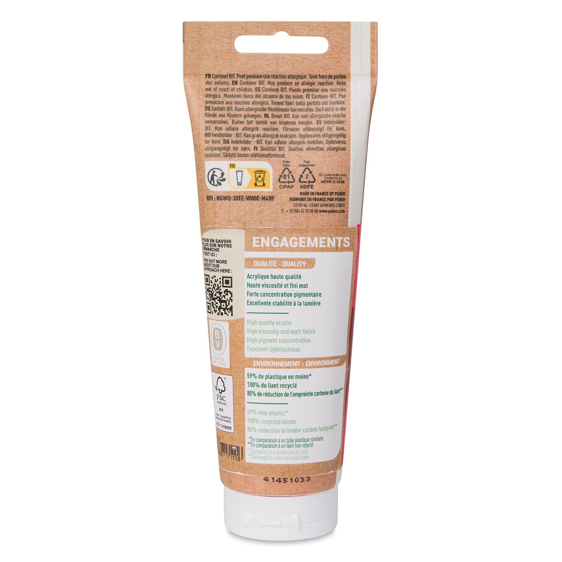Pebeo Origin Acrylic Paint - Vivid Pink, 120 ml tube back