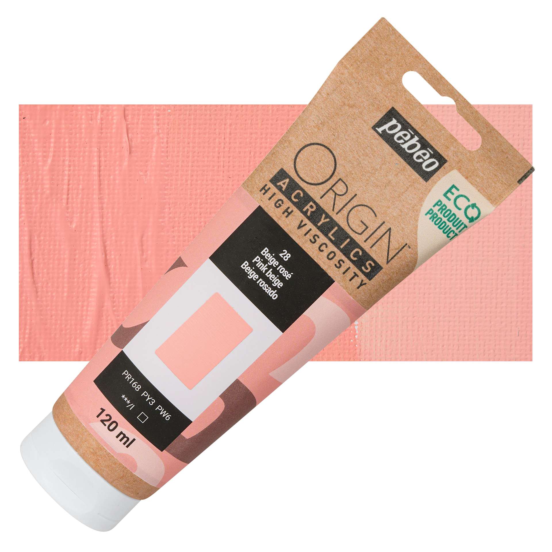 Pebeo Origin Acrylic Paint - Pink Beige, 120 ml tube and swatch