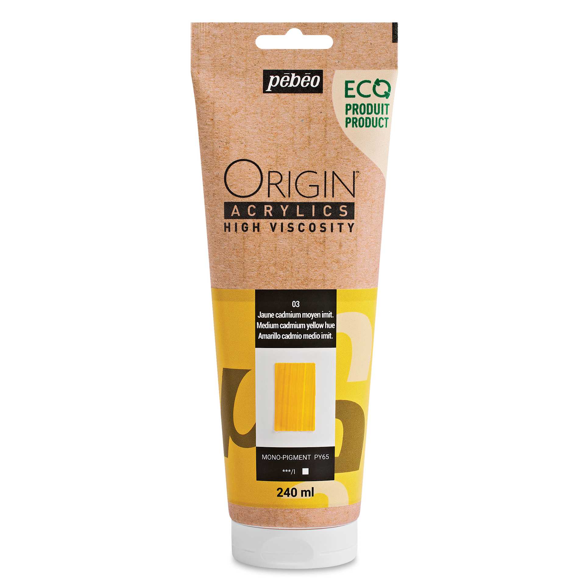 Pebeo Origin Acrylic Paint - Medium Cadmium Yellow Hue, 240 ml