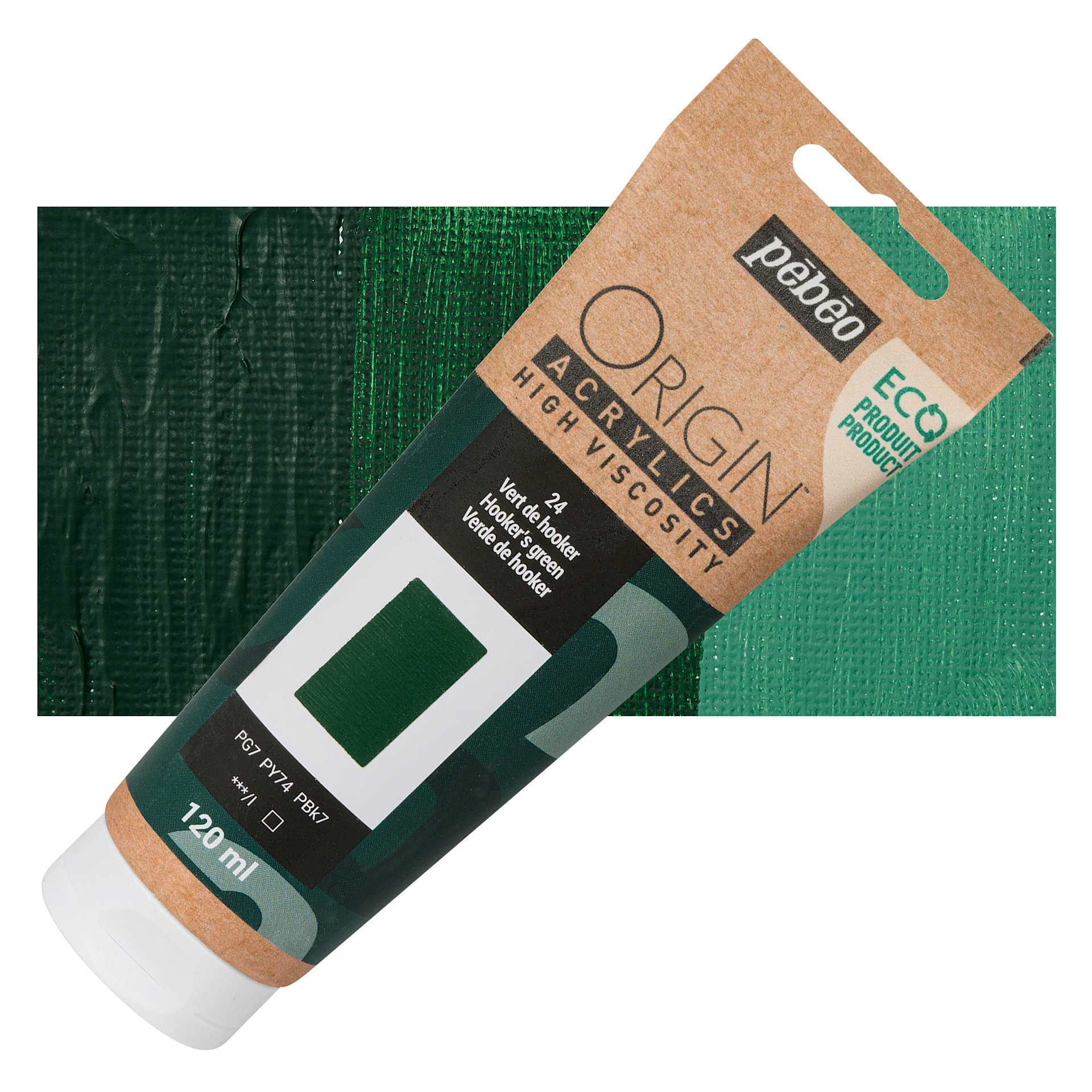Pebeo Origin Acrylic Paint - Hooker's Green, 120 ml tube and swatch
