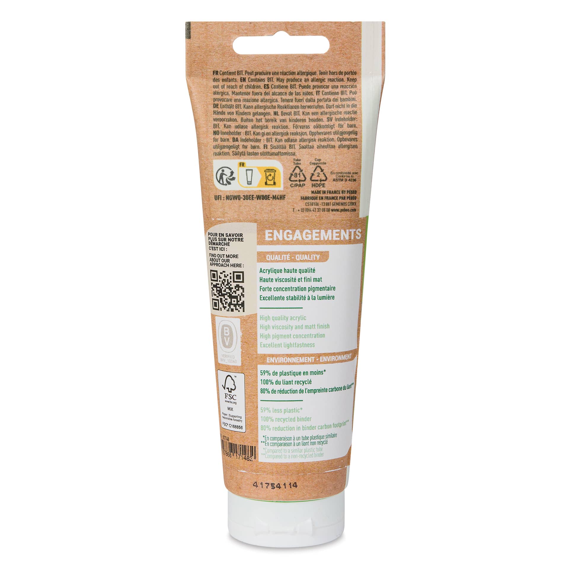 Pebeo Origin Acrylic Paint - Fluorescent Green, 120 ml back