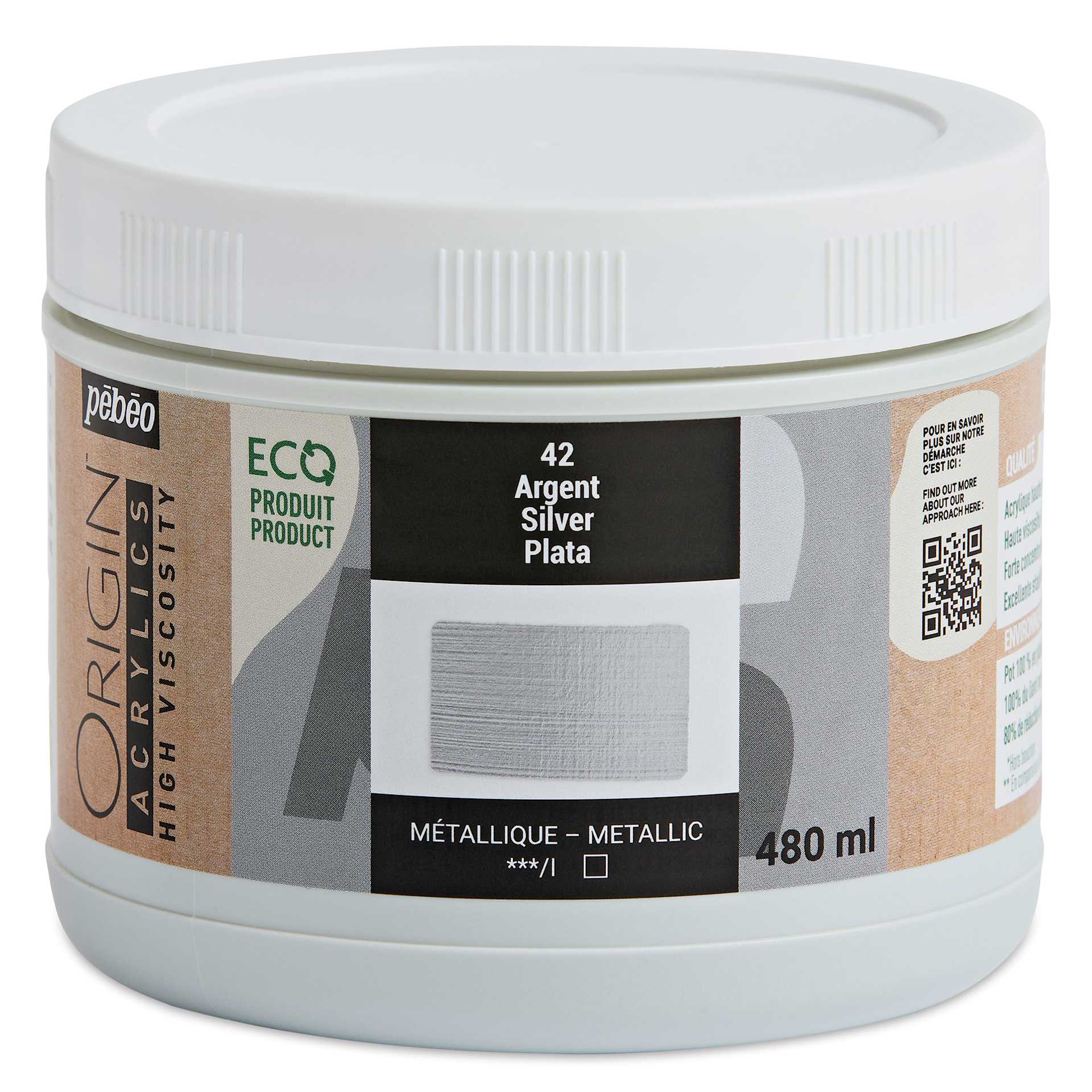 Pebeo Origin Acrylic Paint - Silver, 480 ml
