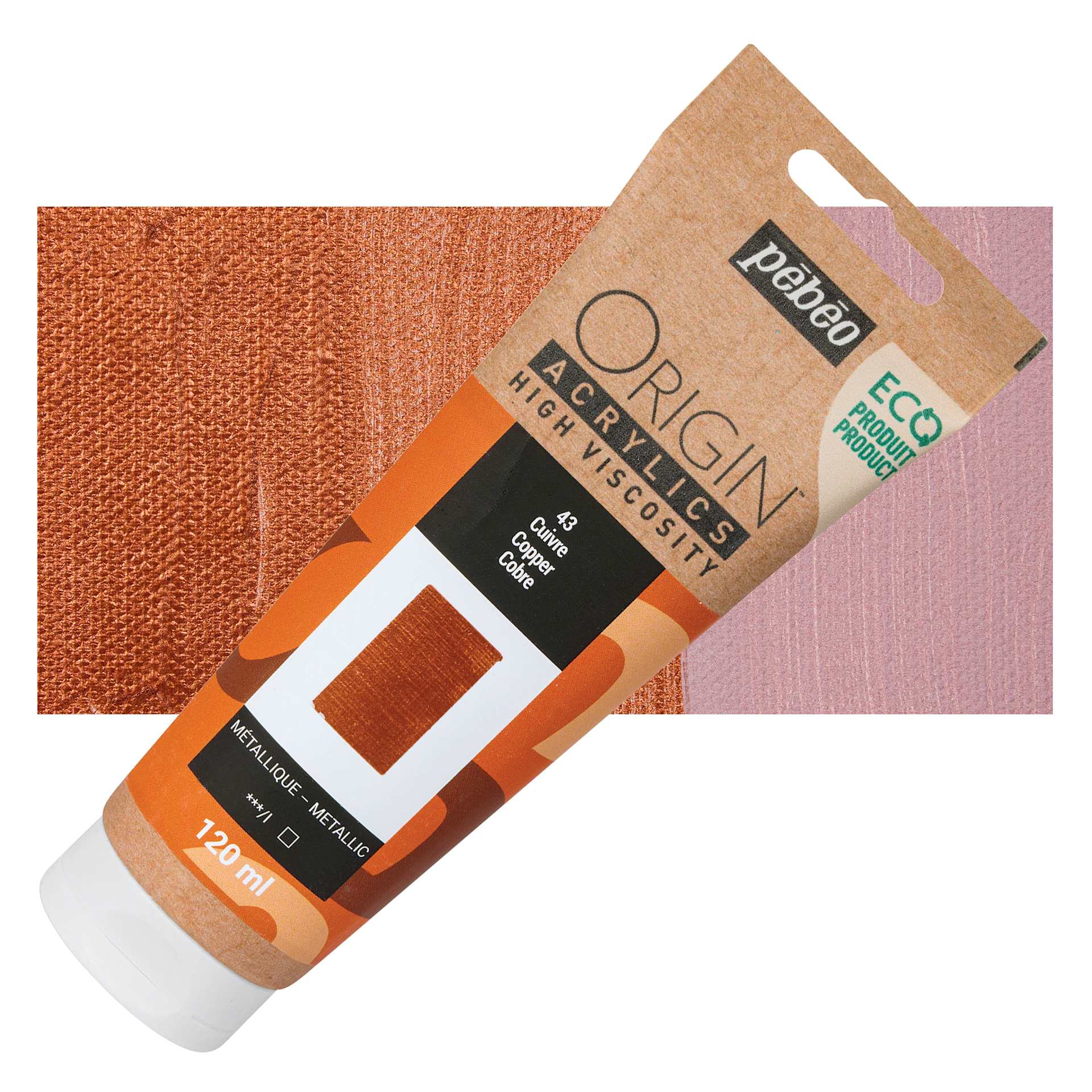 Pebeo Origin Acrylic Paint - Copper, 120 ml tube and swatch