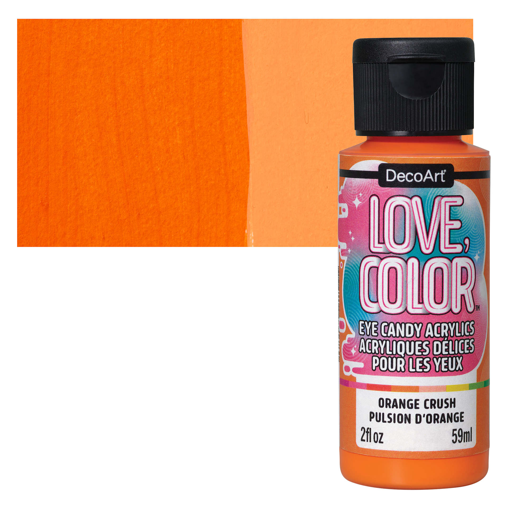 DecoArt Love, Color Acrylic Paint - Orange Crush, 59 ml bottle and swatch