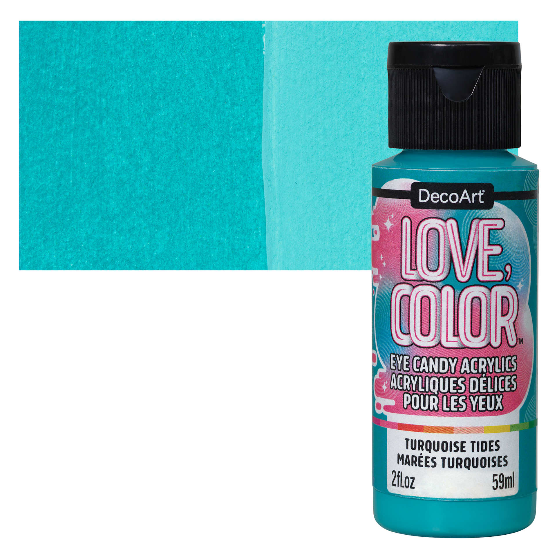 DecoArt Love, Color Acrylic Paint - Turquoise Tides, 59 ml bottle and swatch