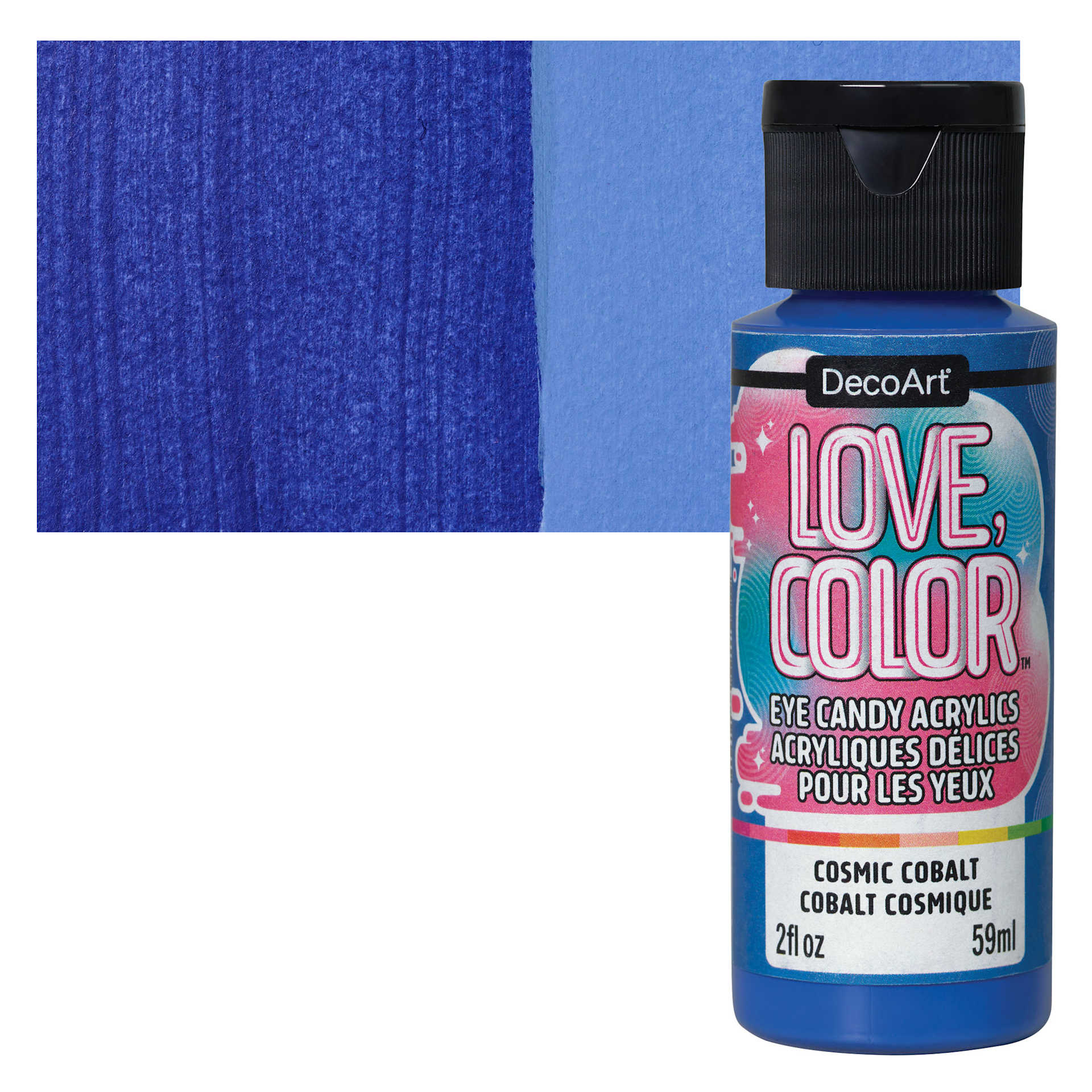 DecoArt Love, Color Acrylic Paint - Cosmic Cobalt, 59 ml bottle and swatch