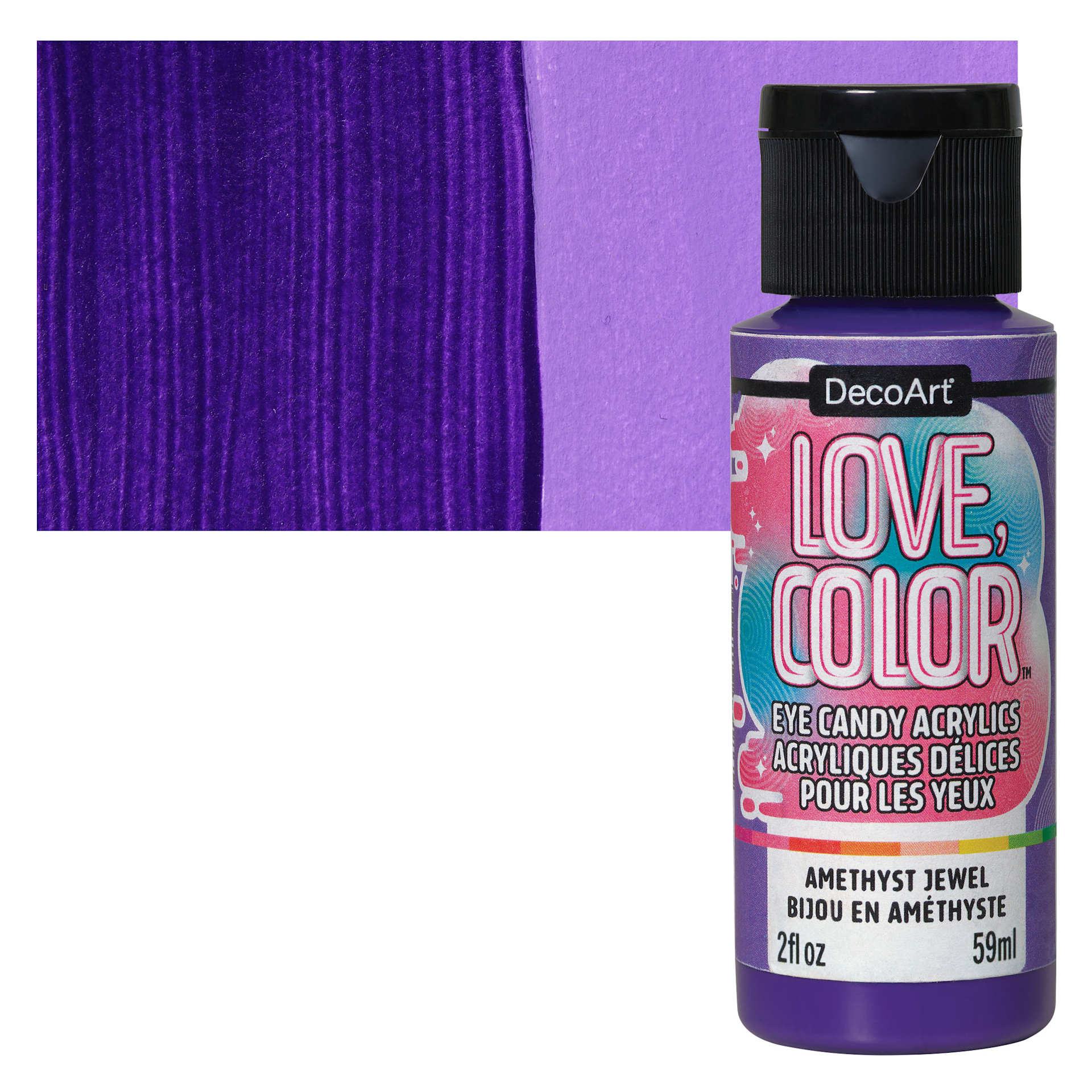 DecoArt Love, Color Acrylic Paint - Amethyst Jewel, 59 ml bottle and swatch